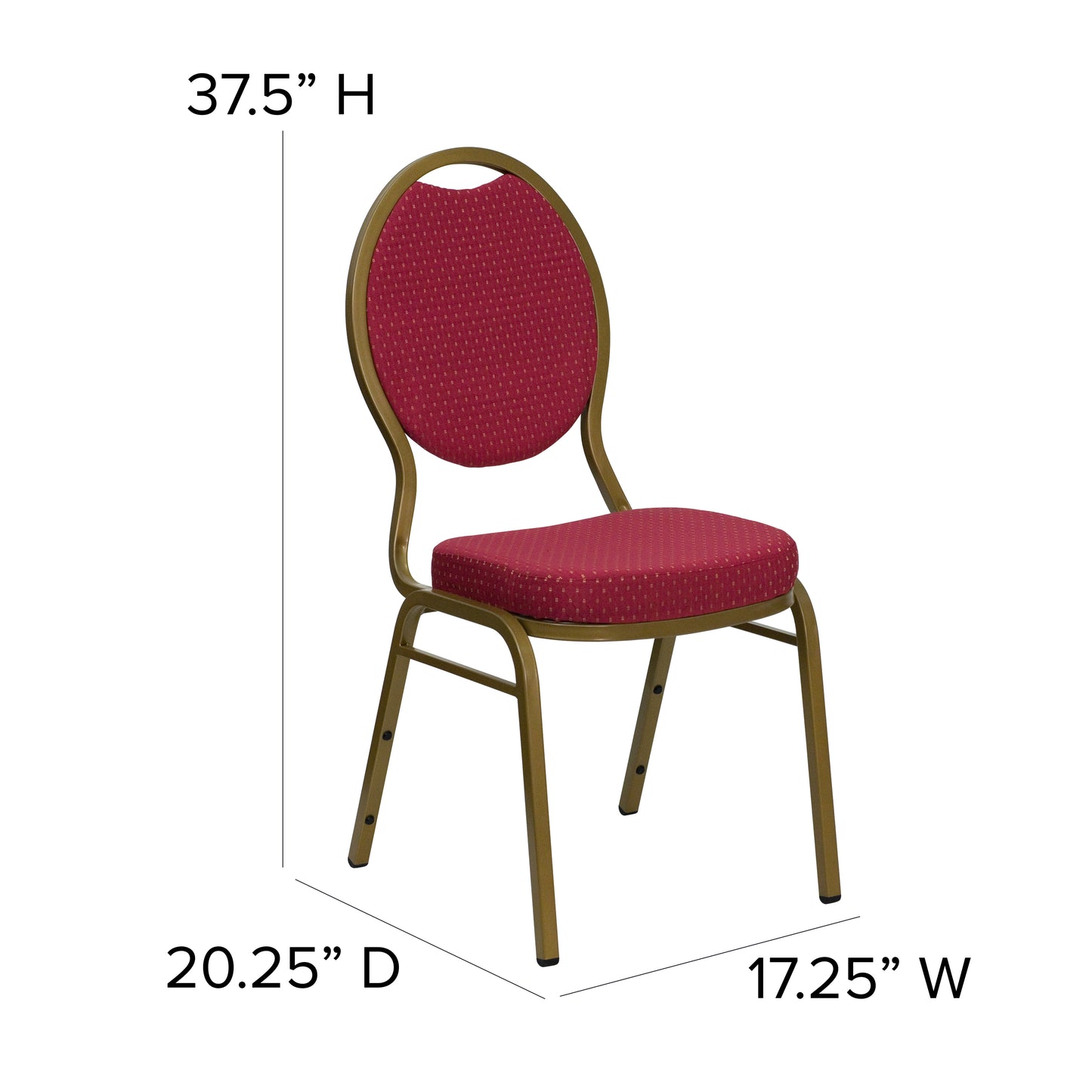 HERCULES Series Teardrop Back Stacking Banquet Chair in Burgundy Patterned Fabric - Gold Frame Burgundy Patterned Fabric/Gold Frame