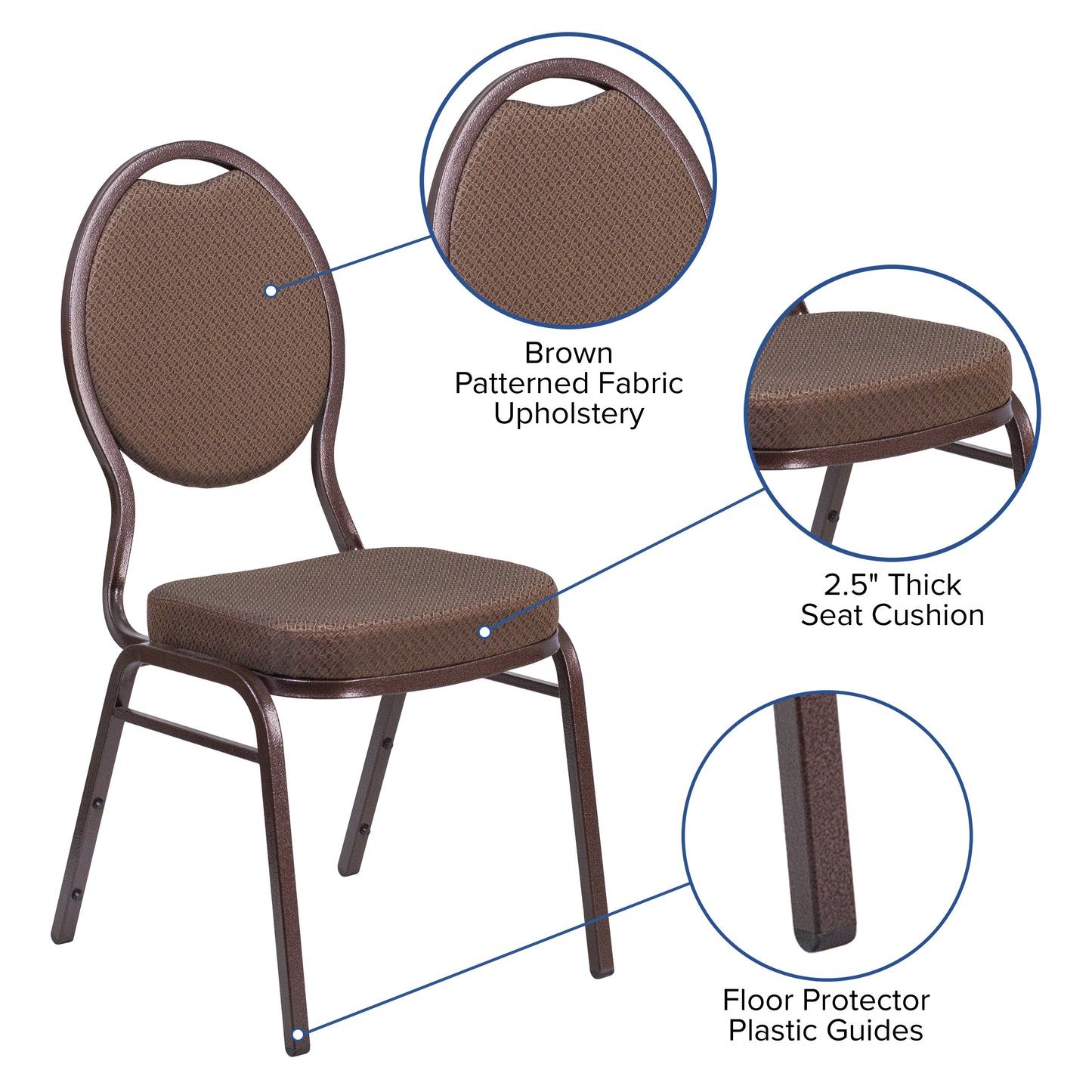 HERCULES Series Teardrop Back Stacking Banquet Chair in Brown Patterned Fabric - Copper Vein Frame Brown Patterned Fabric/Copper Vein Frame FD-C04-COPPER-008-T-02-GG