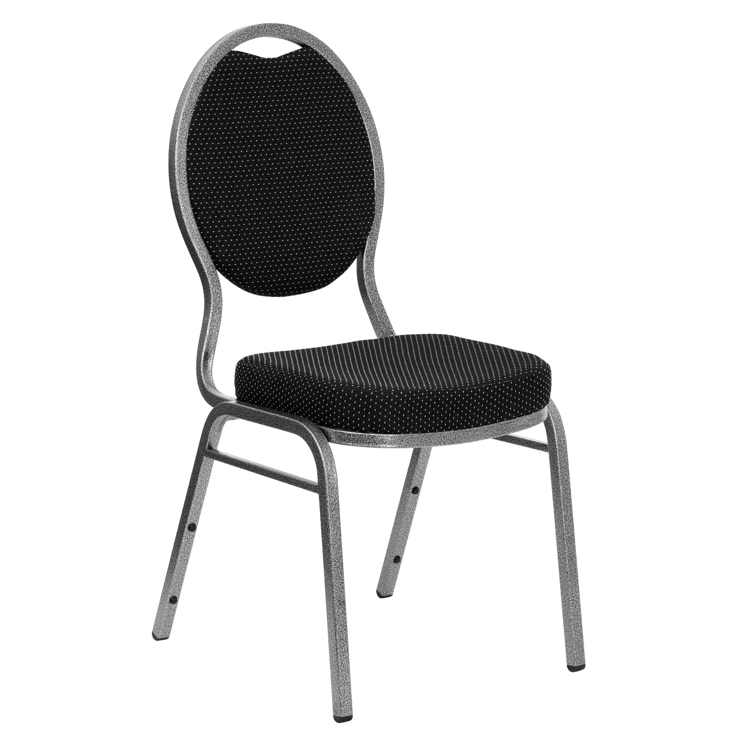 HERCULES Series Teardrop Back Stacking Banquet Chair in Black Patterned Fabric - Silver Vein Frame Black Patterned Fabric/Silver Vein Frame