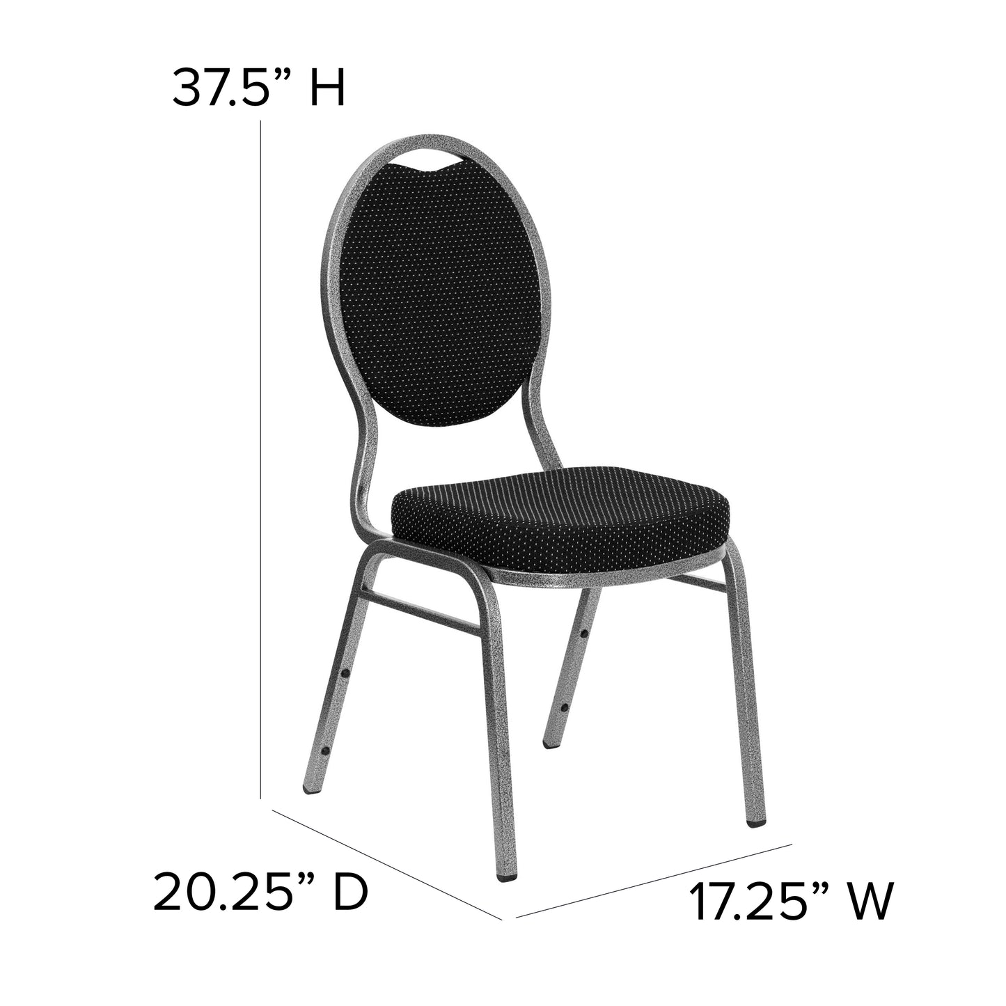 HERCULES Series Teardrop Back Stacking Banquet Chair in Black Patterned Fabric - Silver Vein Frame Black Patterned Fabric/Silver Vein Frame
