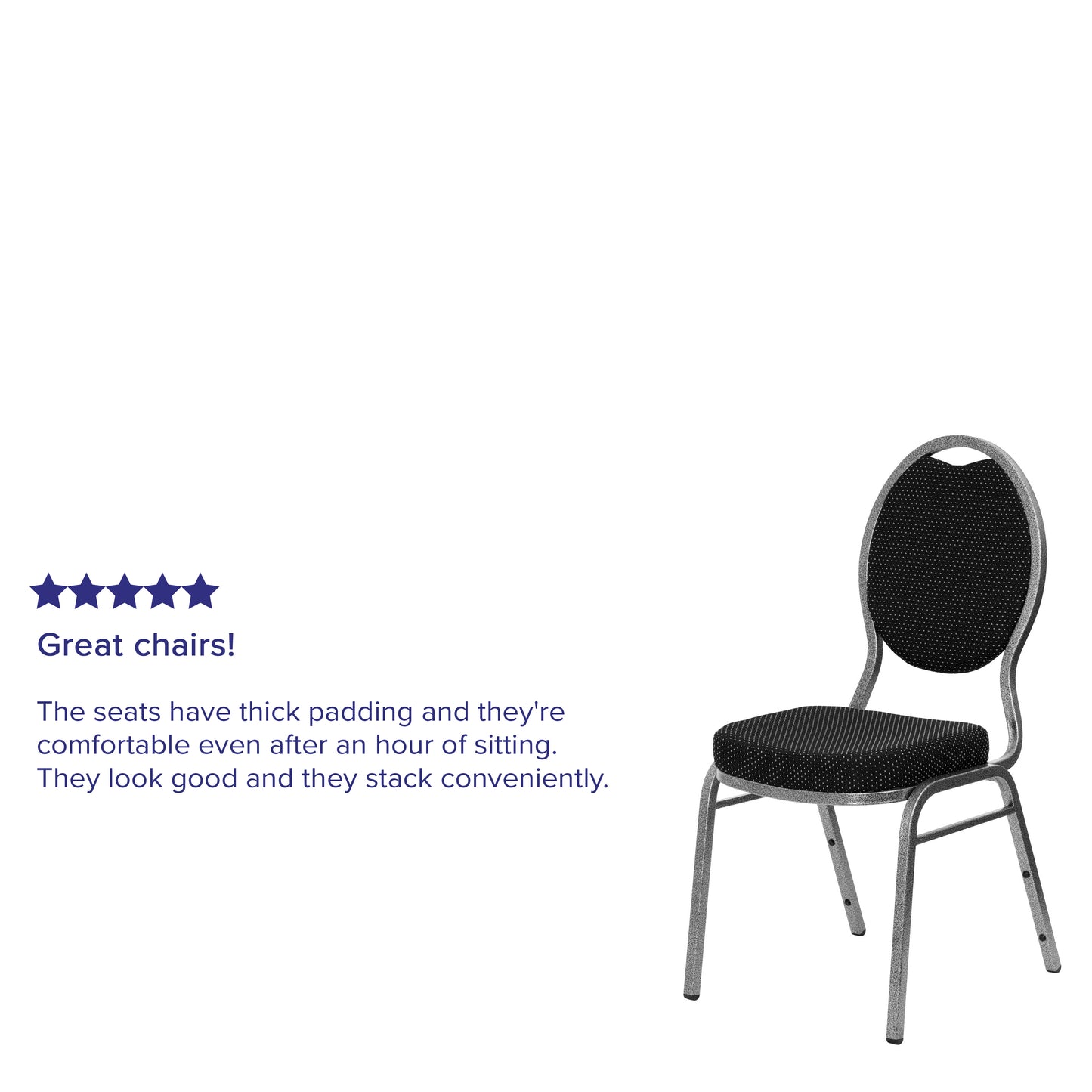 HERCULES Series Teardrop Back Stacking Banquet Chair in Black Patterned Fabric - Silver Vein Frame Black Patterned Fabric/Silver Vein Frame