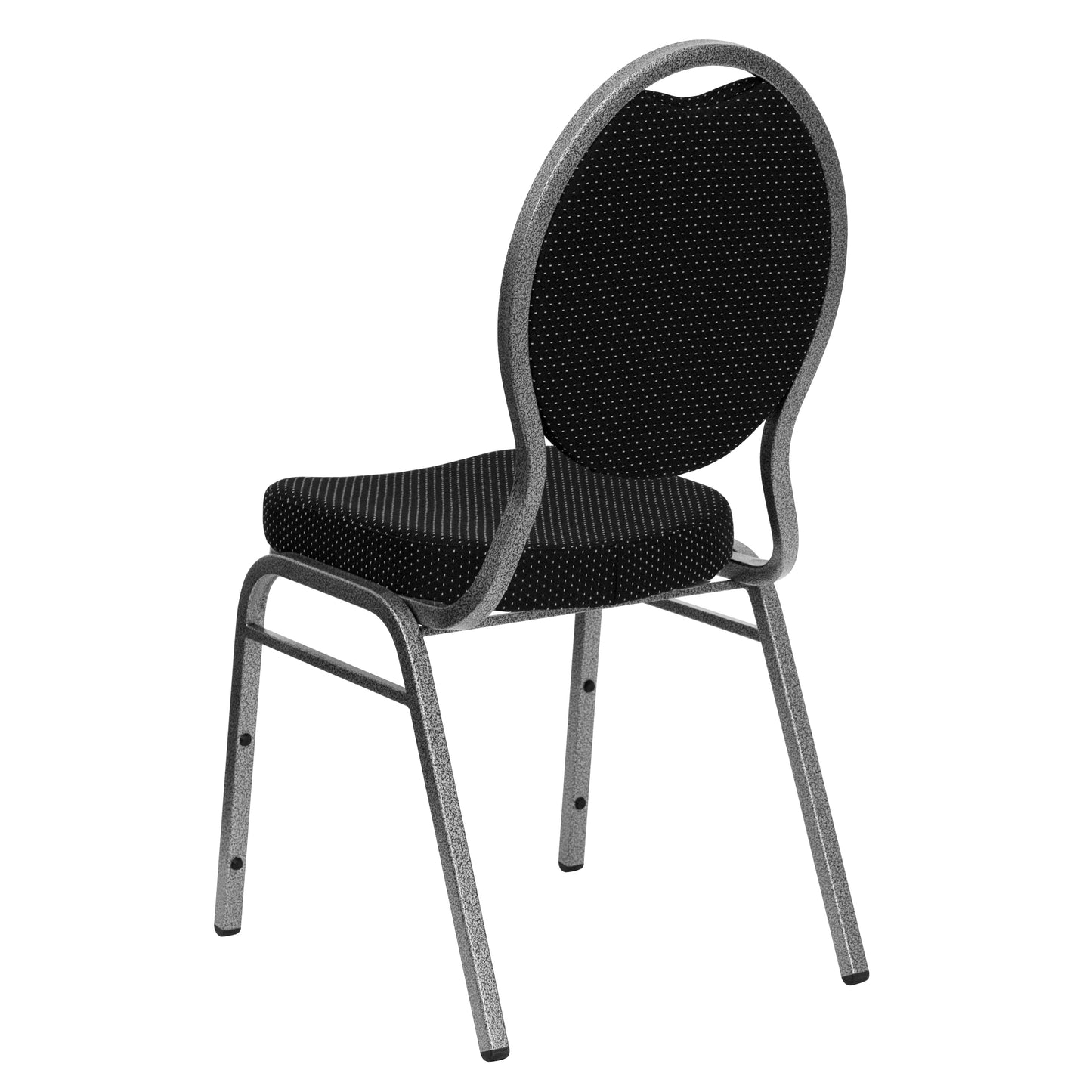 HERCULES Series Teardrop Back Stacking Banquet Chair in Black Patterned Fabric - Silver Vein Frame Black Patterned Fabric/Silver Vein Frame