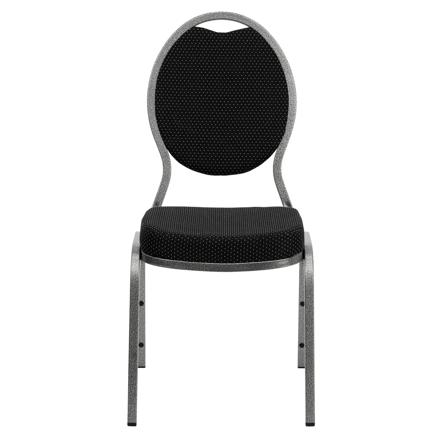 HERCULES Series Teardrop Back Stacking Banquet Chair in Black Patterned Fabric - Silver Vein Frame Black Patterned Fabric/Silver Vein Frame