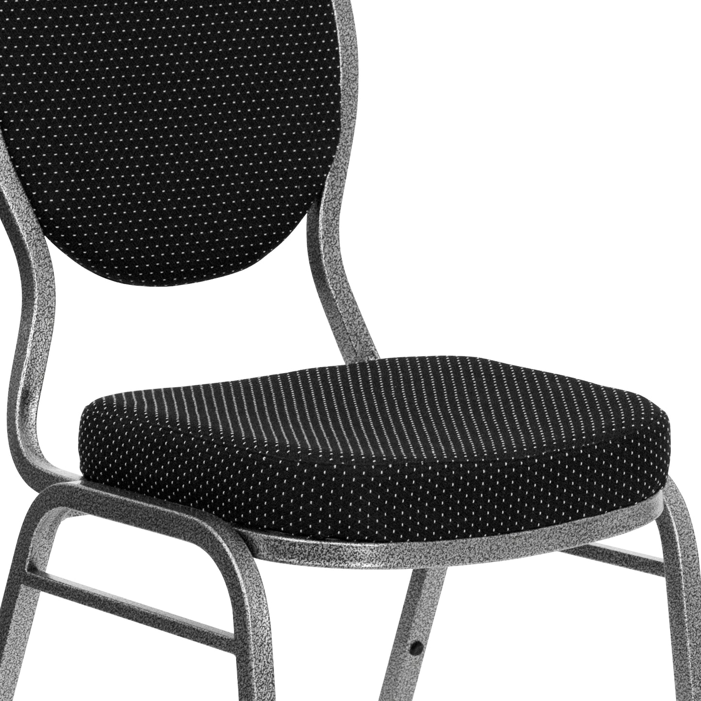 HERCULES Series Teardrop Back Stacking Banquet Chair in Black Patterned Fabric - Silver Vein Frame Black Patterned Fabric/Silver Vein Frame