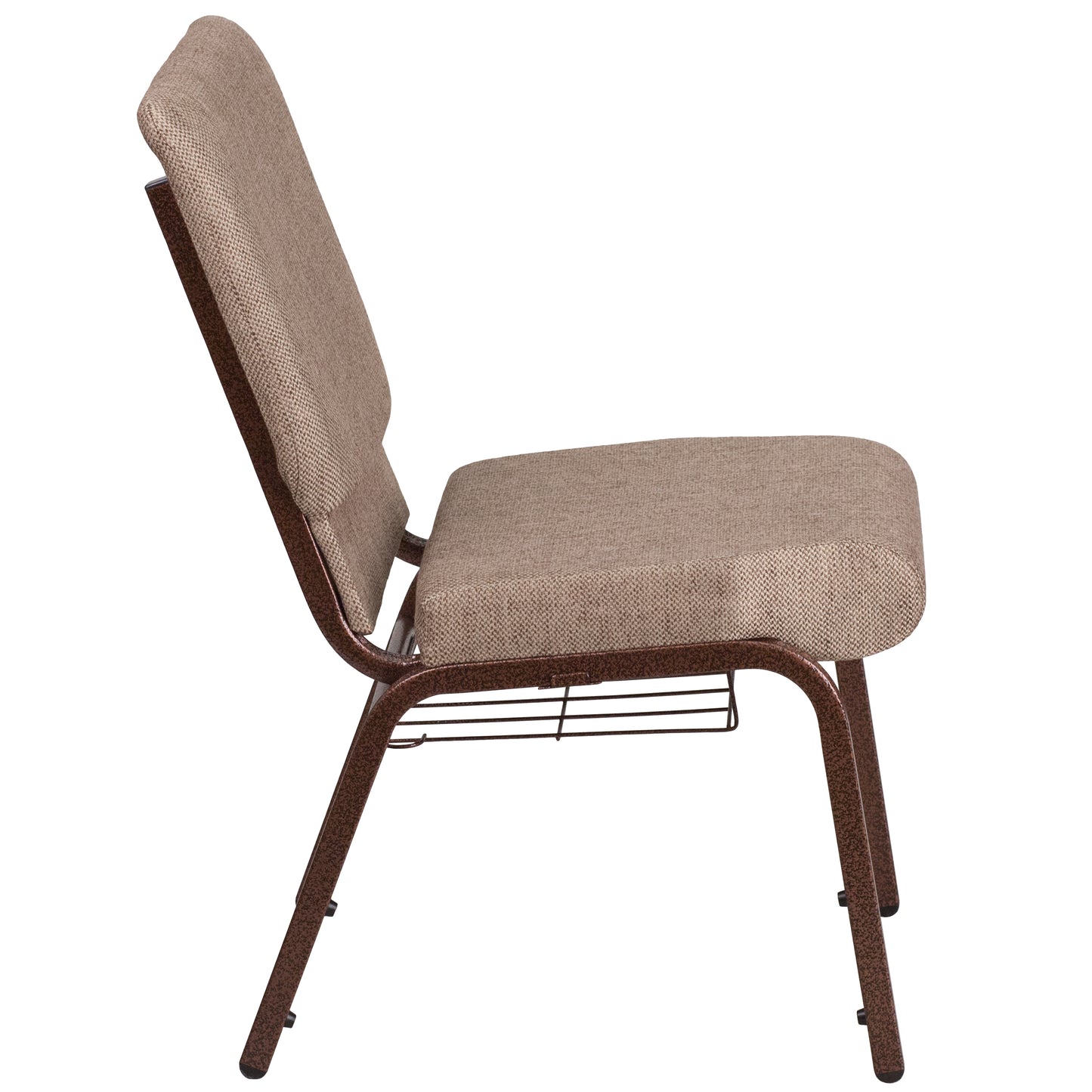 HERCULES Series 18.5''W Church Chair in Beige Fabric with Book Rack - Copper Vein Frame Beige Fabric/Copper Vein Frame
