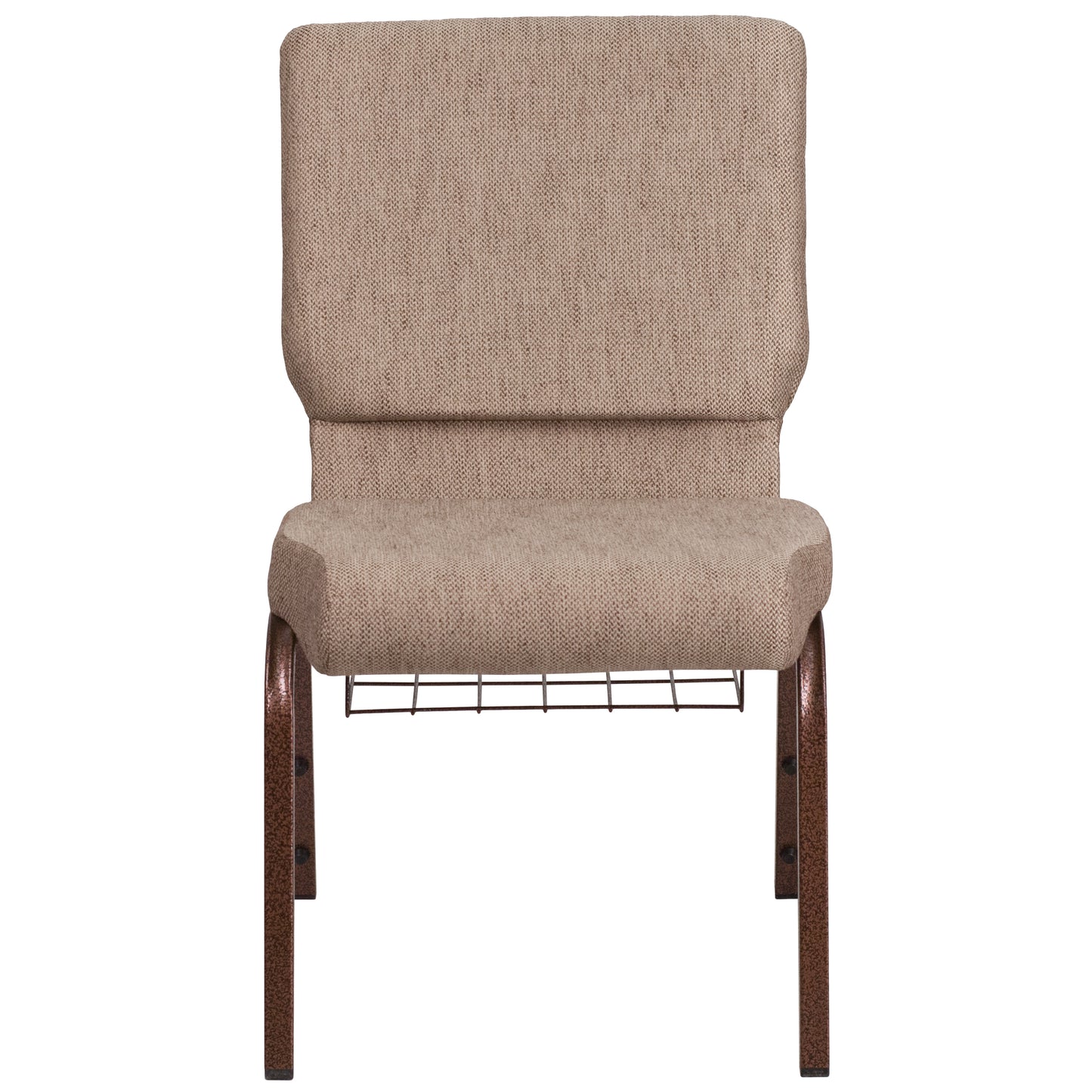 HERCULES Series 18.5''W Church Chair in Beige Fabric with Book Rack - Copper Vein Frame Beige Fabric/Copper Vein Frame