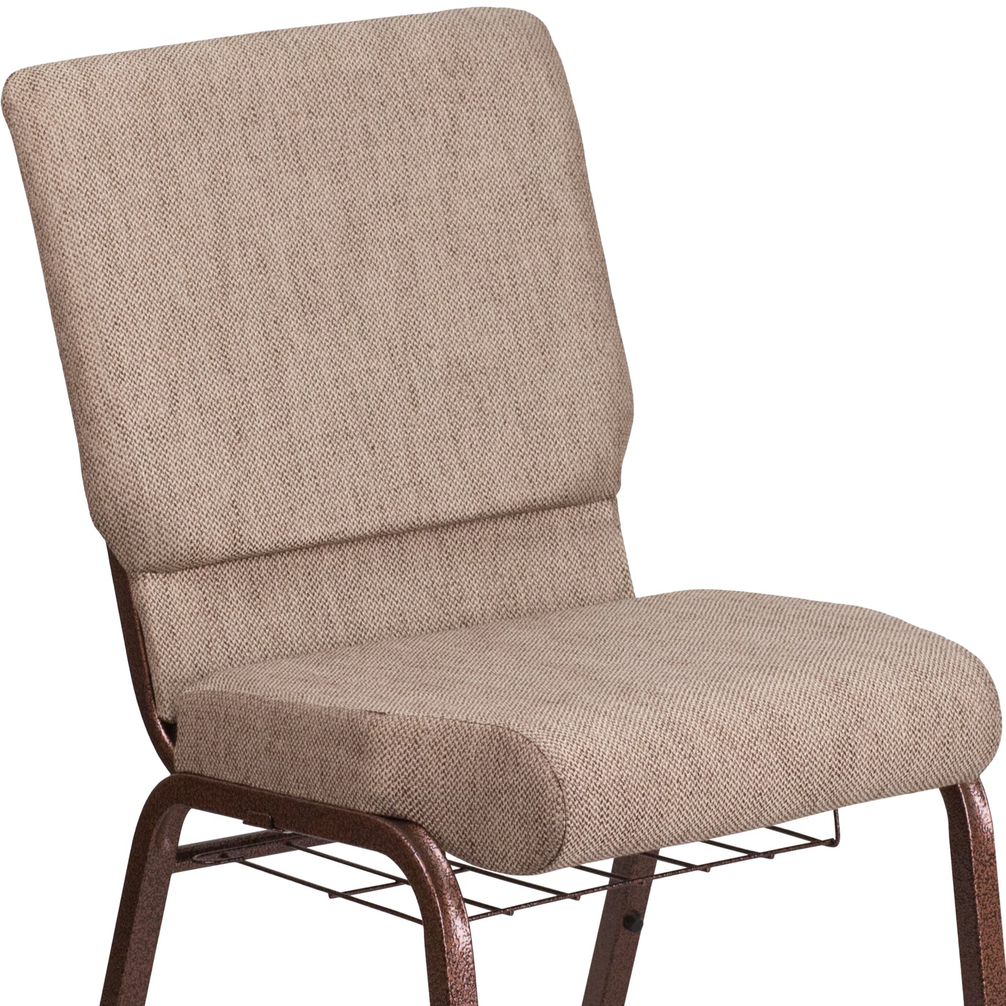 HERCULES Series 18.5''W Church Chair in Beige Fabric with Book Rack - Copper Vein Frame Beige Fabric/Copper Vein Frame