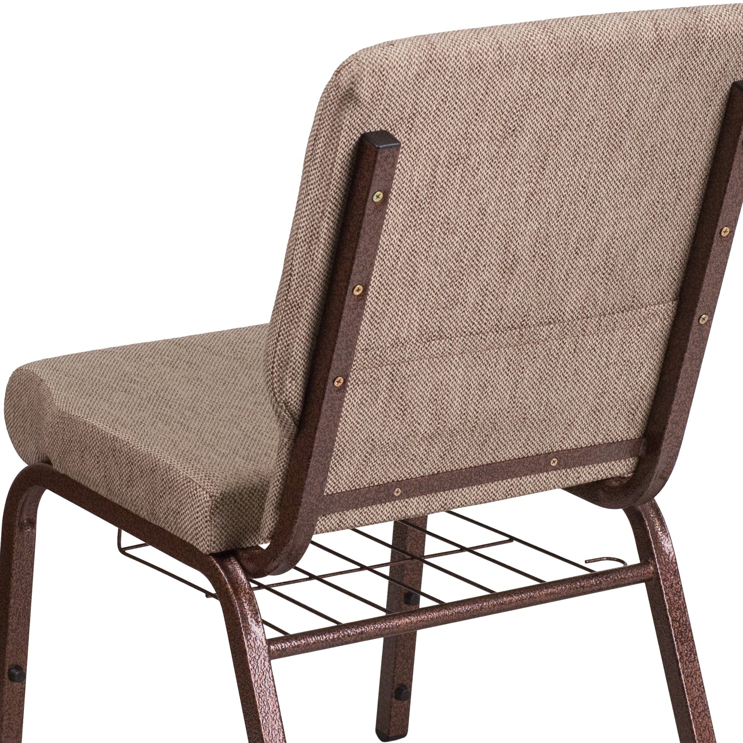 HERCULES Series 18.5''W Church Chair in Beige Fabric with Book Rack - Copper Vein Frame Beige Fabric/Copper Vein Frame