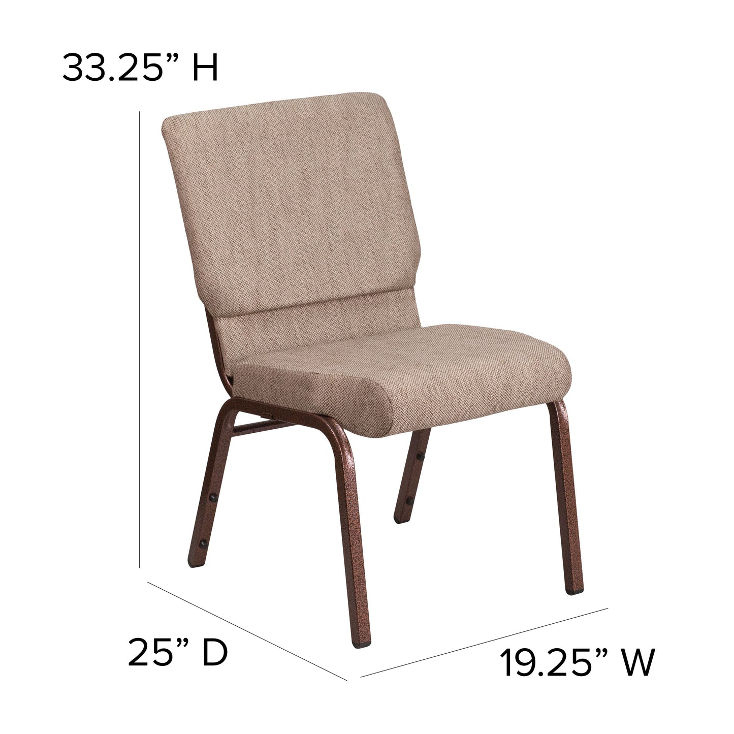 HERCULES Series 18.5''W Stacking Church Chair in Beige Fabric - Copper Vein Frame Beige Fabric/Copper Vein Frame