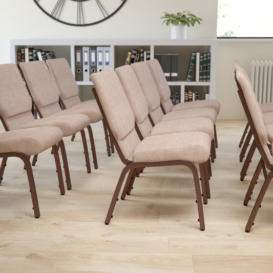 HERCULES Series 18.5''W Stacking Church Chair in Beige Fabric - Copper Vein Frame Beige Fabric/Copper Vein Frame
