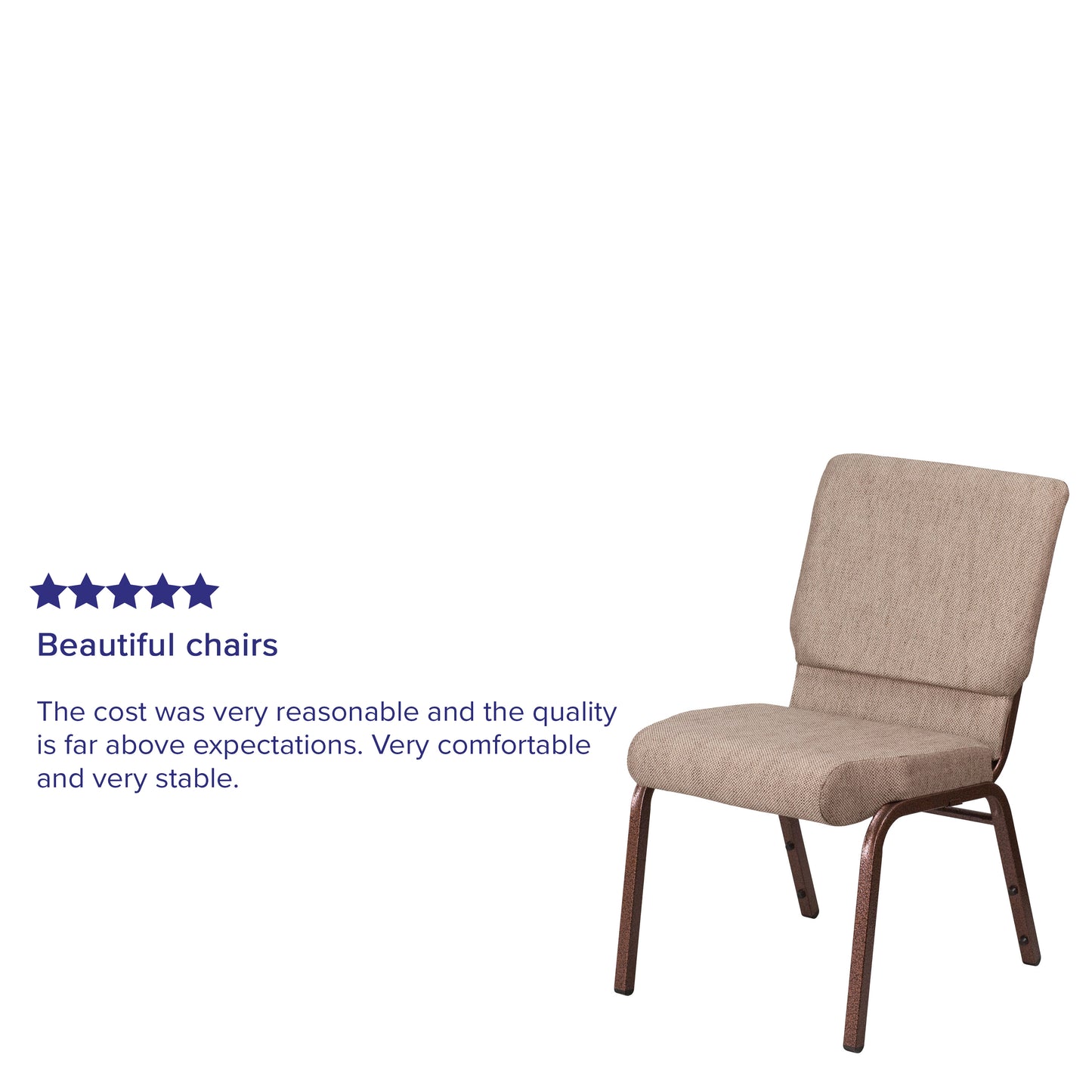 HERCULES Series 18.5''W Stacking Church Chair in Beige Fabric - Copper Vein Frame Beige Fabric/Copper Vein Frame