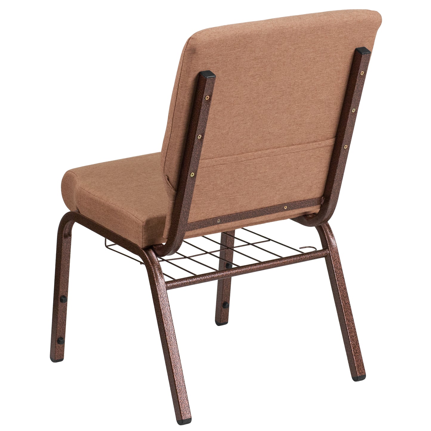 HERCULES Series 18.5''W Church Chair in Caramel Fabric with Cup Book Rack - Copper Vein Frame Caramel Fabric/Copper Vein Frame