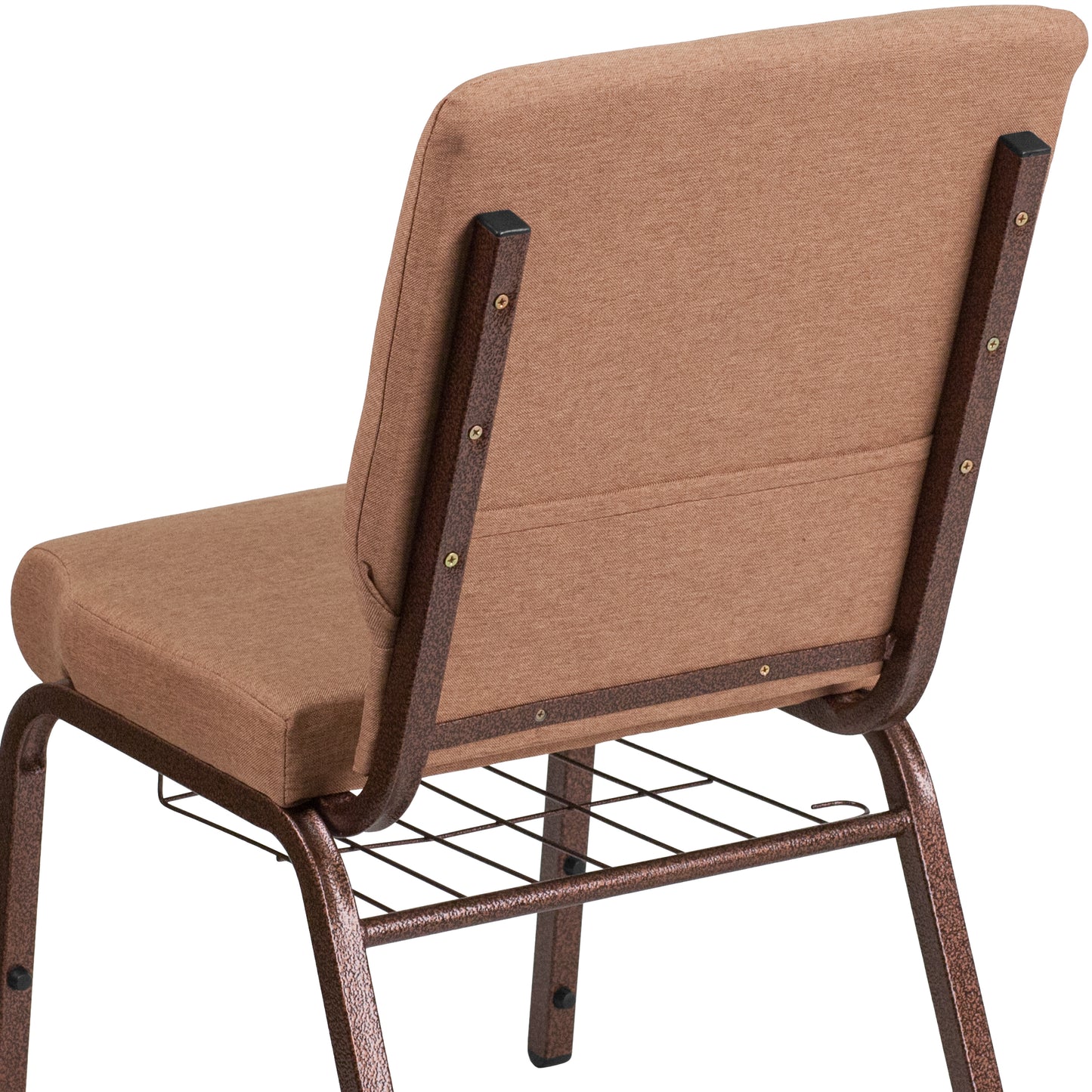 HERCULES Series 18.5''W Church Chair in Caramel Fabric with Cup Book Rack - Copper Vein Frame Caramel Fabric/Copper Vein Frame