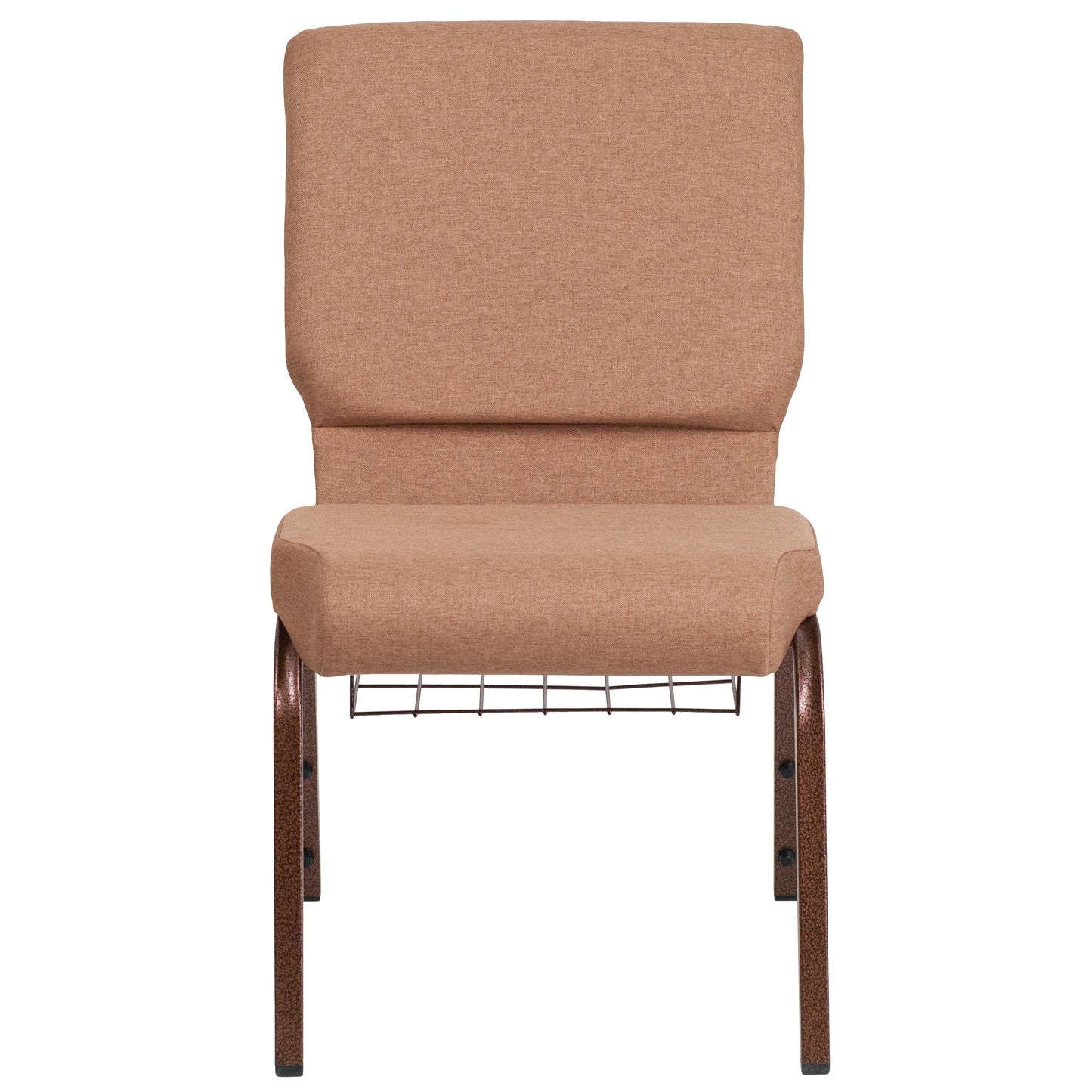 HERCULES Series 18.5''W Church Chair in Caramel Fabric with Cup Book Rack - Copper Vein Frame Caramel Fabric/Copper Vein Frame