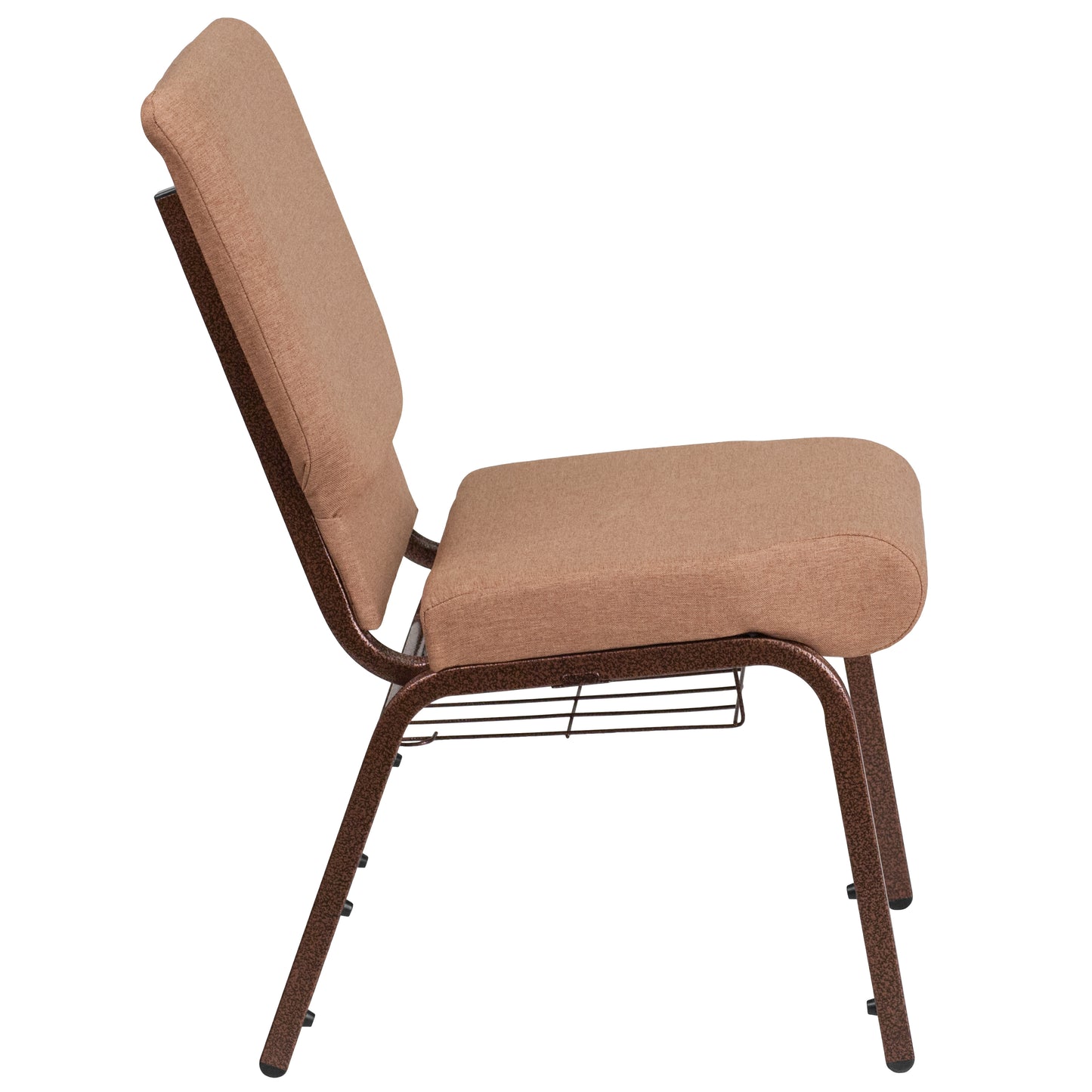 HERCULES Series 18.5''W Church Chair in Caramel Fabric with Cup Book Rack - Copper Vein Frame Caramel Fabric/Copper Vein Frame