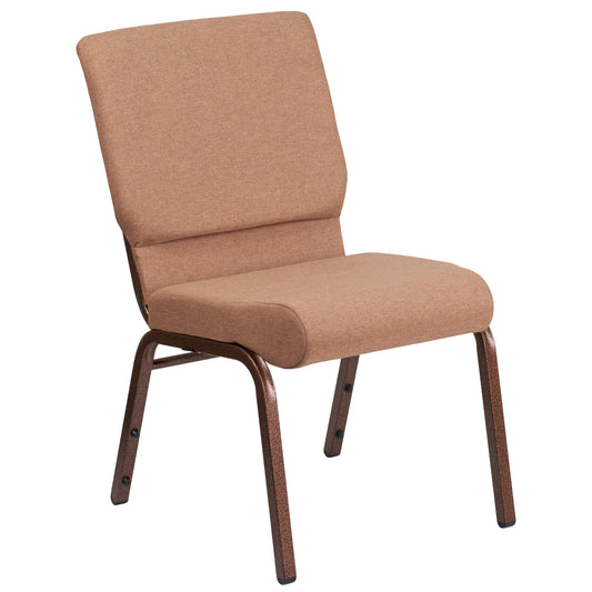HERCULES Series 18.5''W Stacking Church Chair in Caramel Fabric - Copper Vein Frame Caramel Fabric/Copper Vein Frame