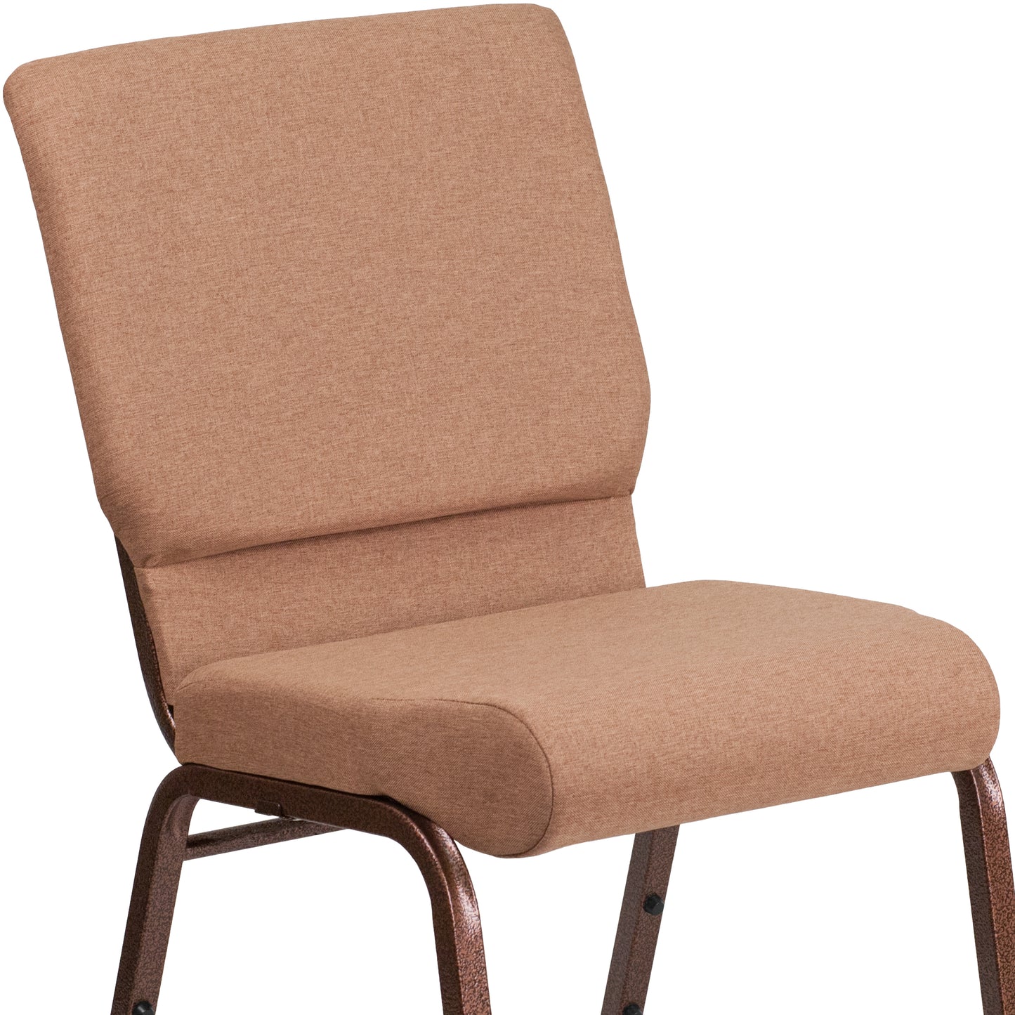 HERCULES Series 18.5''W Stacking Church Chair in Caramel Fabric - Copper Vein Frame Caramel Fabric/Copper Vein Frame
