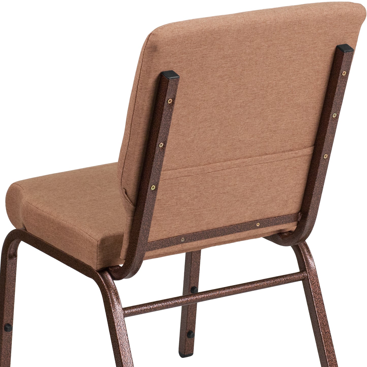 HERCULES Series 18.5''W Stacking Church Chair in Caramel Fabric - Copper Vein Frame Caramel Fabric/Copper Vein Frame