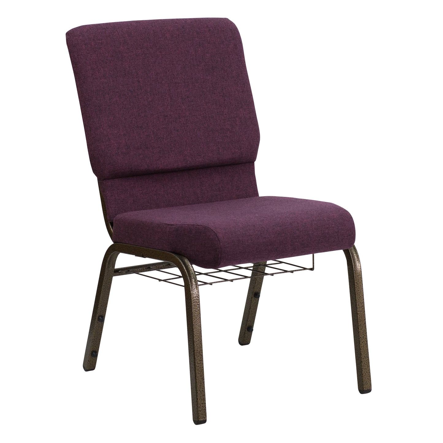 HERCULES Series 18.5''W Church Chair in Plum Fabric with Cup Book Rack - Gold Vein Frame Plum Fabric/Gold Vein Frame