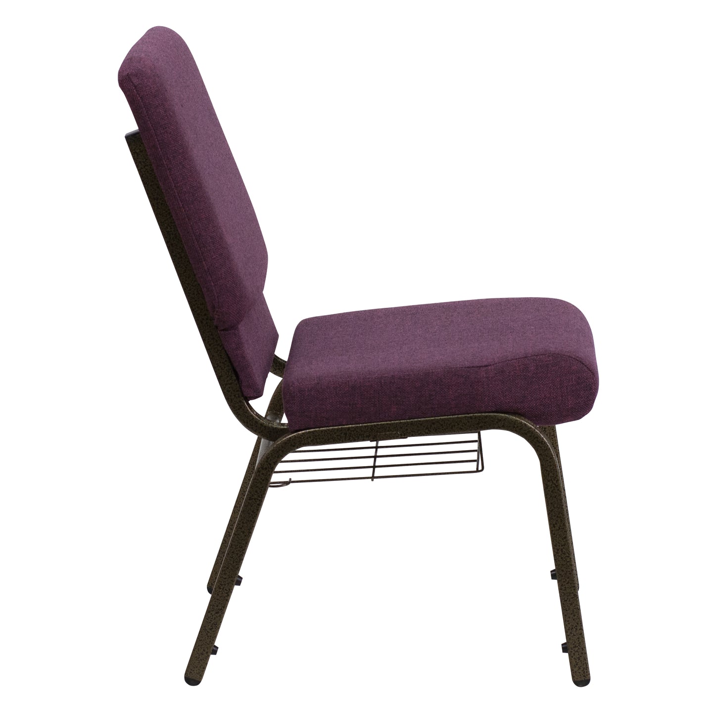 HERCULES Series 18.5''W Church Chair in Plum Fabric with Cup Book Rack - Gold Vein Frame Plum Fabric/Gold Vein Frame
