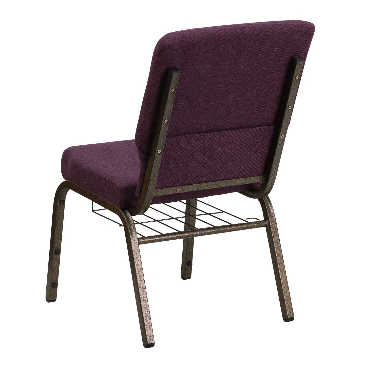 HERCULES Series 18.5''W Church Chair in Plum Fabric with Cup Book Rack - Gold Vein Frame Plum Fabric/Gold Vein Frame