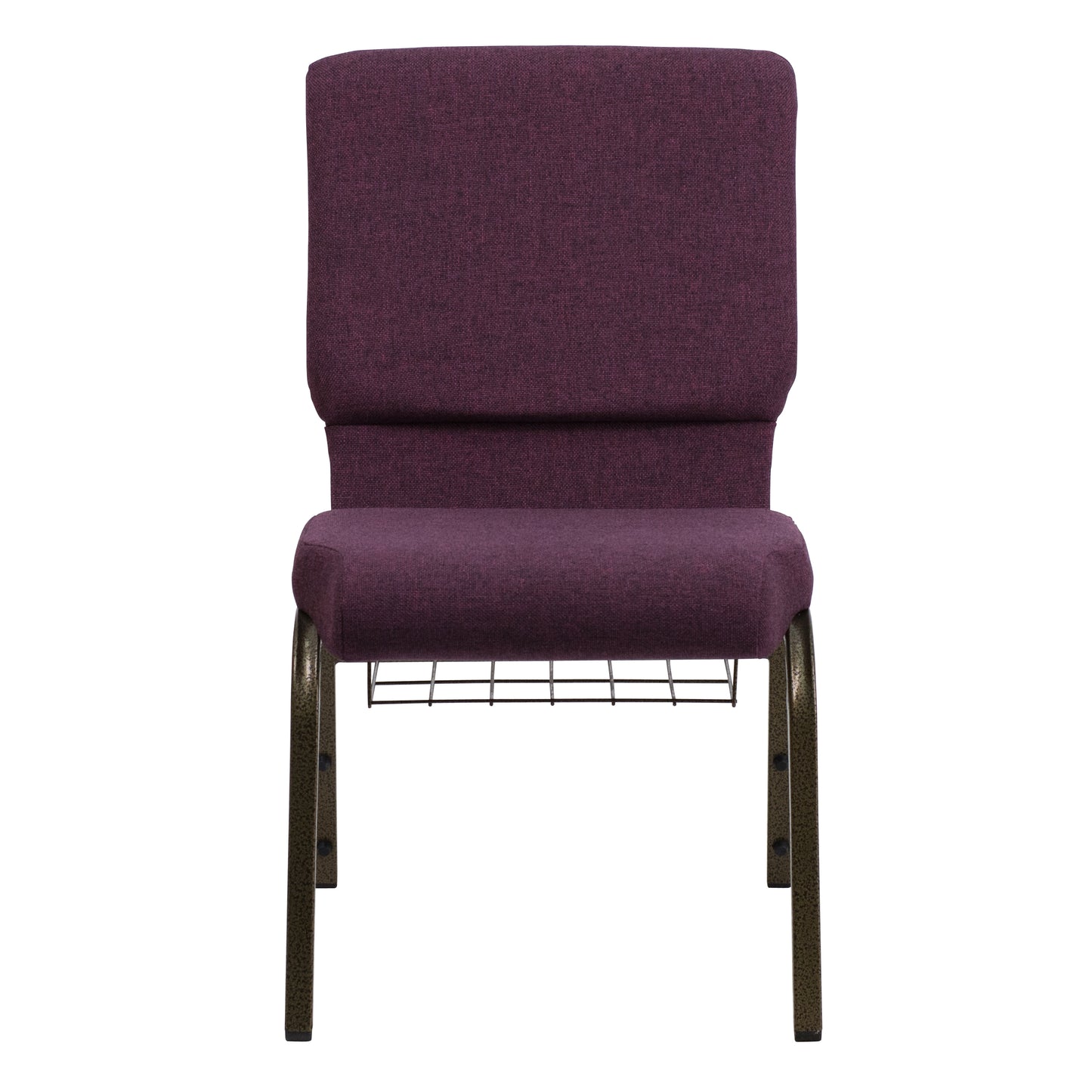 HERCULES Series 18.5''W Church Chair in Plum Fabric with Cup Book Rack - Gold Vein Frame Plum Fabric/Gold Vein Frame