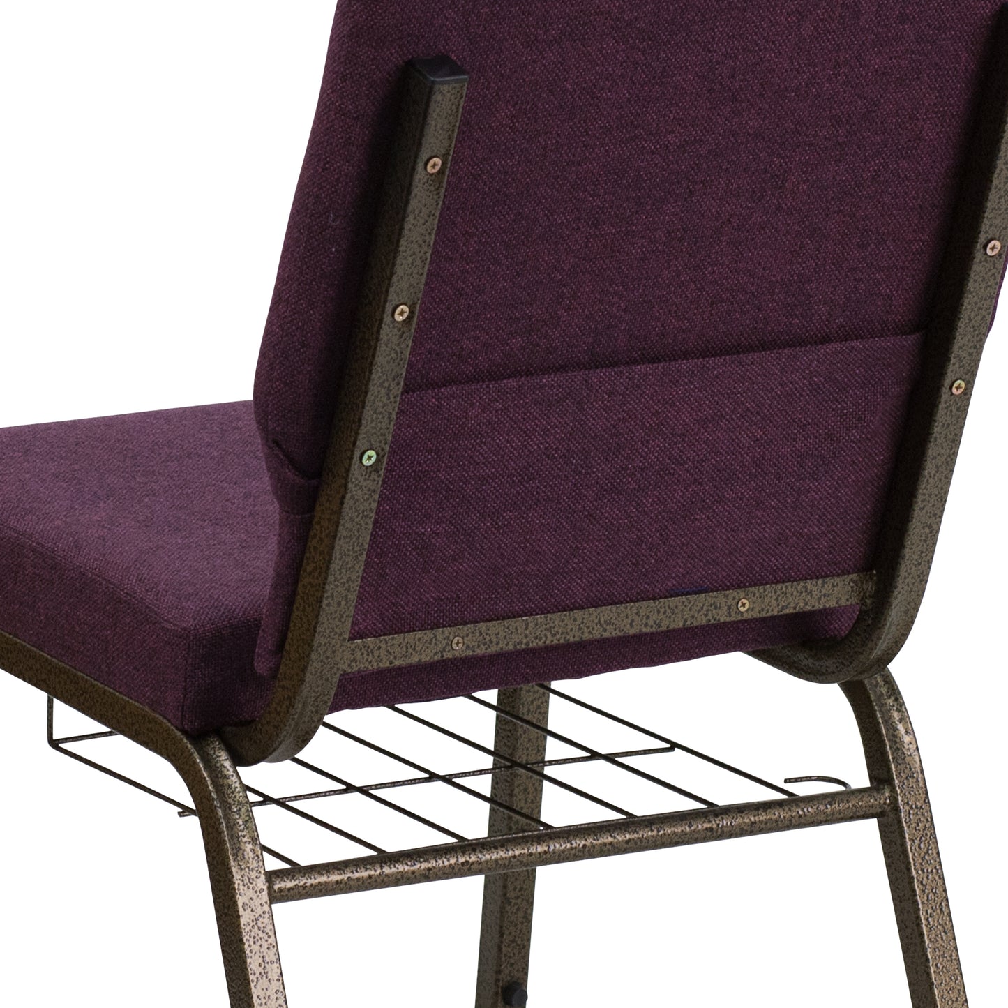 HERCULES Series 18.5''W Church Chair in Plum Fabric with Cup Book Rack - Gold Vein Frame Plum Fabric/Gold Vein Frame