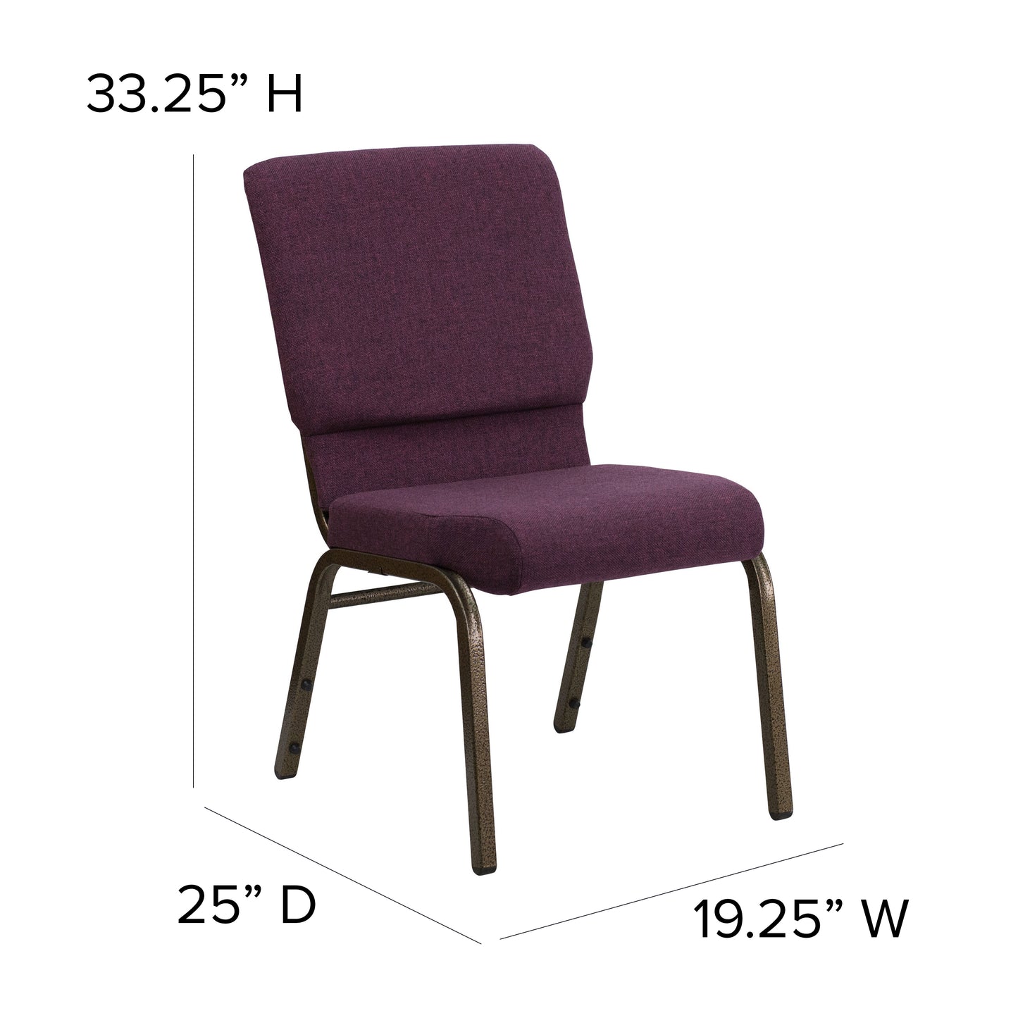 HERCULES Series 18.5''W Stacking Church Chair in Plum Fabric - Gold Vein Frame Plum Fabric/Gold Vein Frame