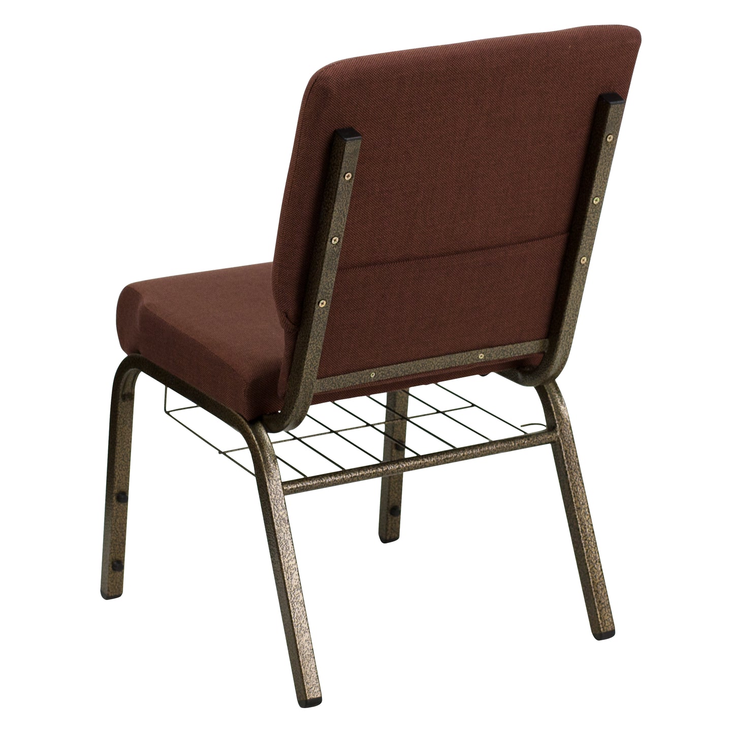 HERCULES Series 18.5''W Church Chair in Brown Fabric with Cup Book Rack - Gold Vein Frame Brown Fabric/Gold Vein Frame