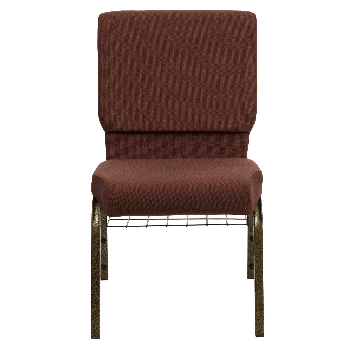 HERCULES Series 18.5''W Church Chair in Brown Fabric with Cup Book Rack - Gold Vein Frame Brown Fabric/Gold Vein Frame