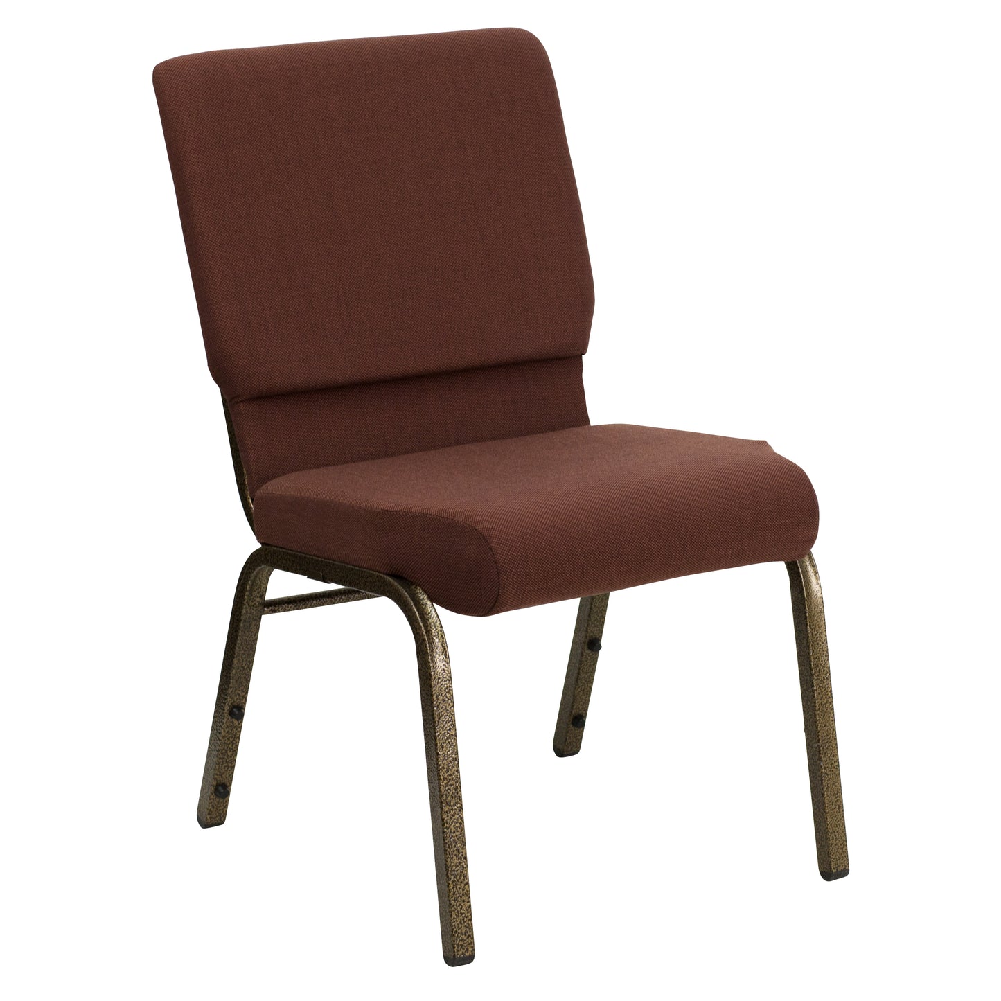 HERCULES Series 18.5''W Stacking Church Chair in Brown Fabric - Gold Vein Frame Brown Fabric/Gold Vein Frame