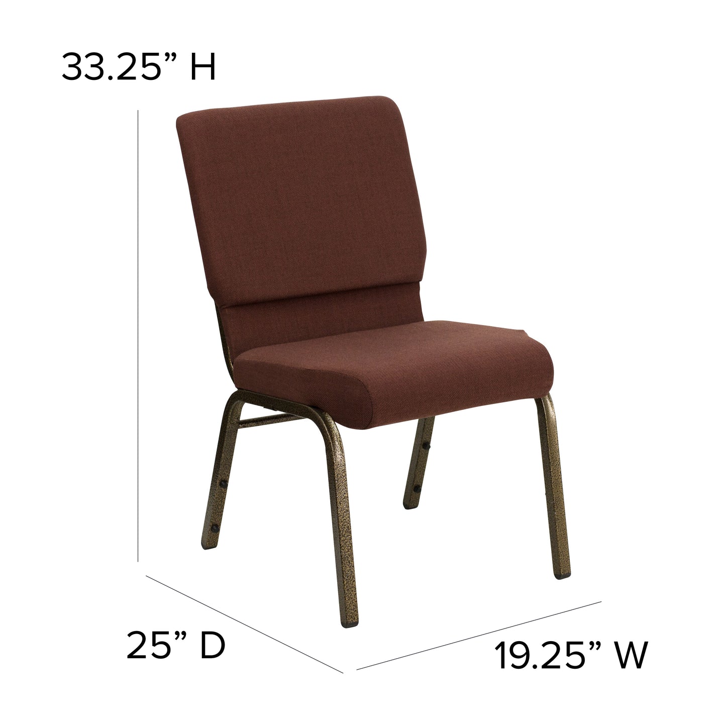HERCULES Series 18.5''W Stacking Church Chair in Brown Fabric - Gold Vein Frame Brown Fabric/Gold Vein Frame