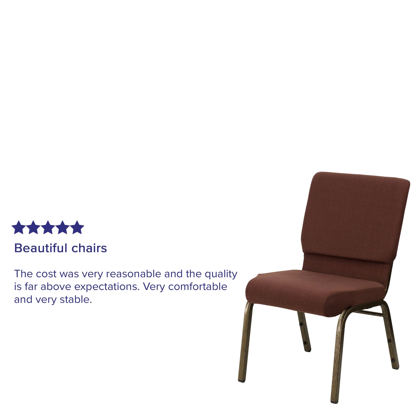 HERCULES Series 18.5''W Stacking Church Chair in Brown Fabric - Gold Vein Frame Brown Fabric/Gold Vein Frame