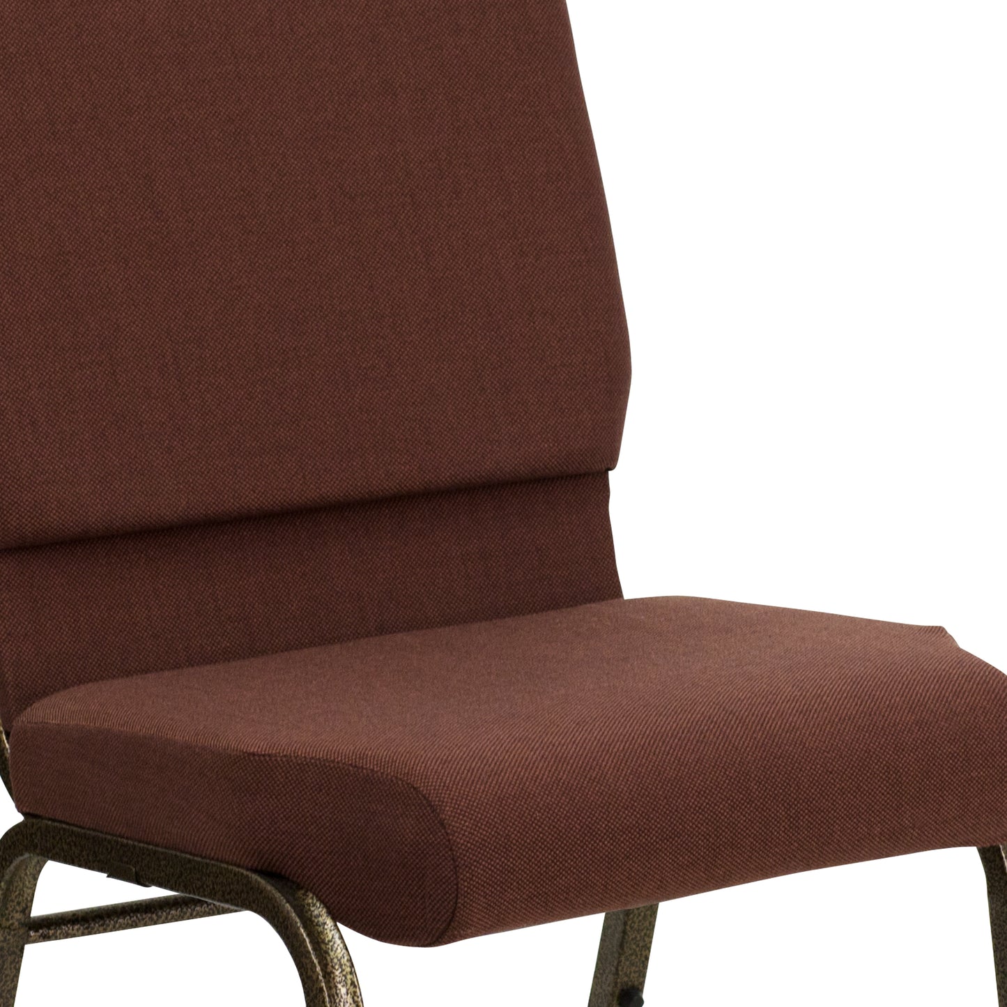 HERCULES Series 18.5''W Stacking Church Chair in Brown Fabric - Gold Vein Frame Brown Fabric/Gold Vein Frame