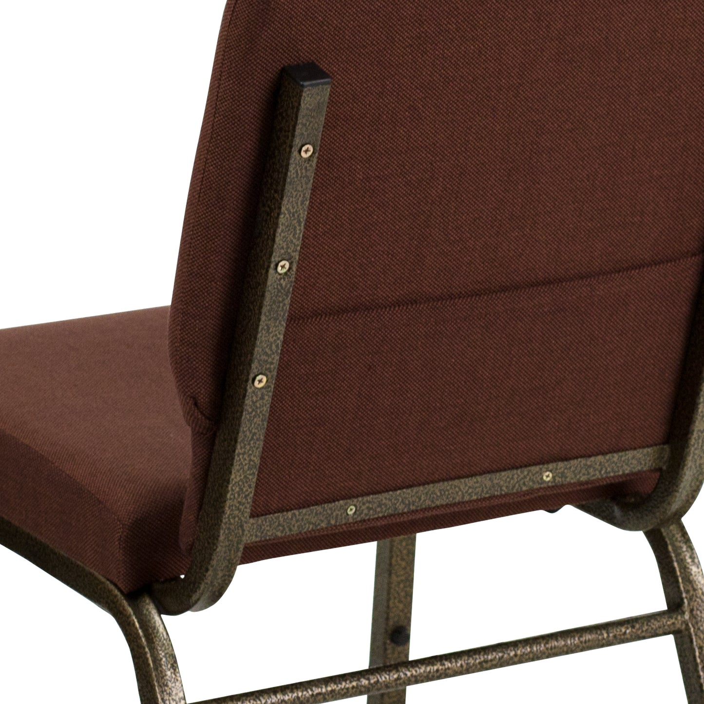 HERCULES Series 18.5''W Stacking Church Chair in Brown Fabric - Gold Vein Frame Brown Fabric/Gold Vein Frame