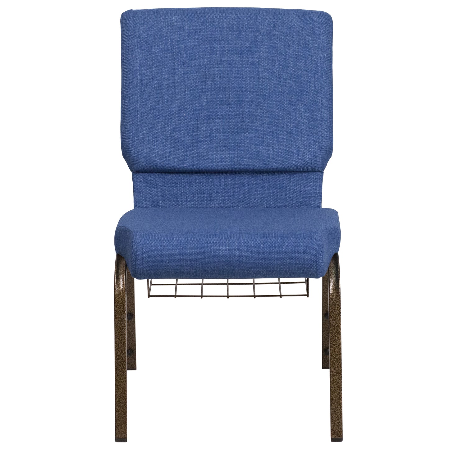 HERCULES Series 18.5''W Church Chair in Blue Fabric with Cup Book Rack - Gold Vein Frame Blue Fabric/Gold Vein Frame