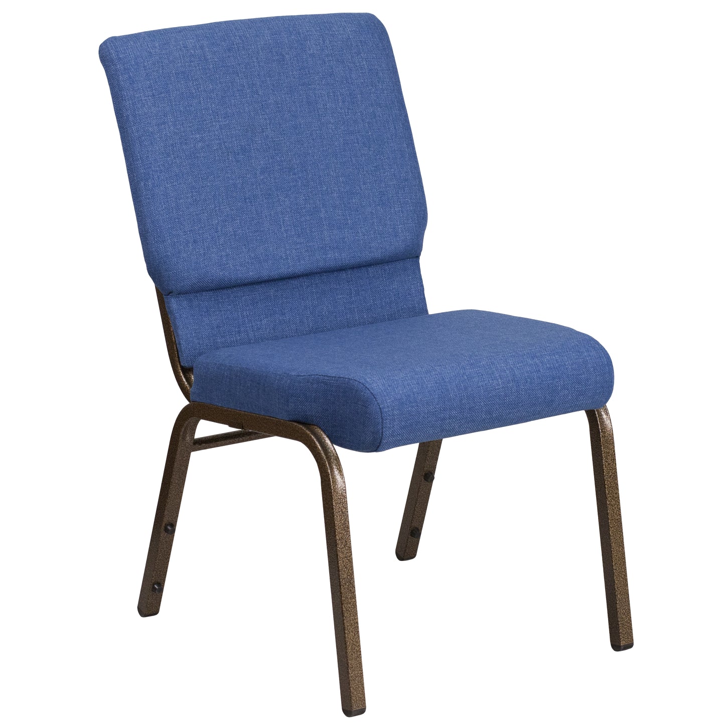 HERCULES Series 18.5''W Stacking Church Chair in Blue Fabric - Gold Vein Frame Blue Fabric/Gold Vein Frame