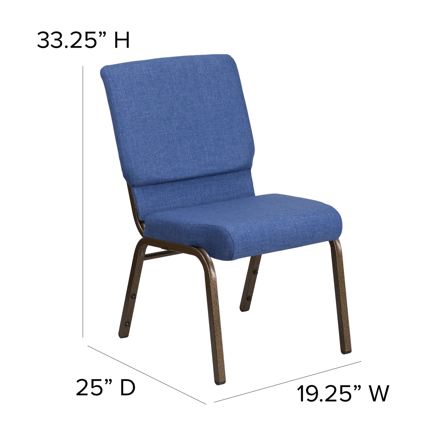HERCULES Series 18.5''W Stacking Church Chair in Blue Fabric - Gold Vein Frame Blue Fabric/Gold Vein Frame