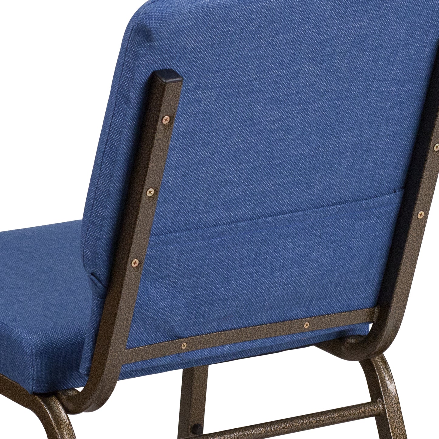 HERCULES Series 18.5''W Stacking Church Chair in Blue Fabric - Gold Vein Frame Blue Fabric/Gold Vein Frame