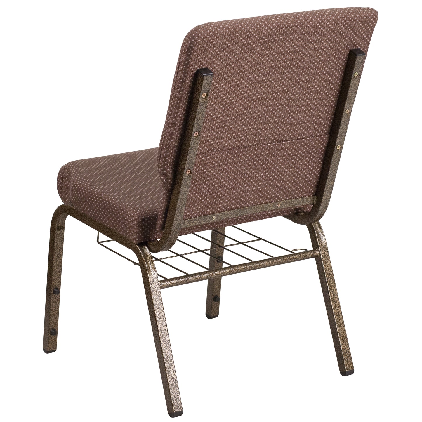 HERCULES Series 18.5''W Church Chair in Brown Dot Fabric with Book Rack - Gold Vein Frame Brown Dot Fabric/Gold Vein Frame