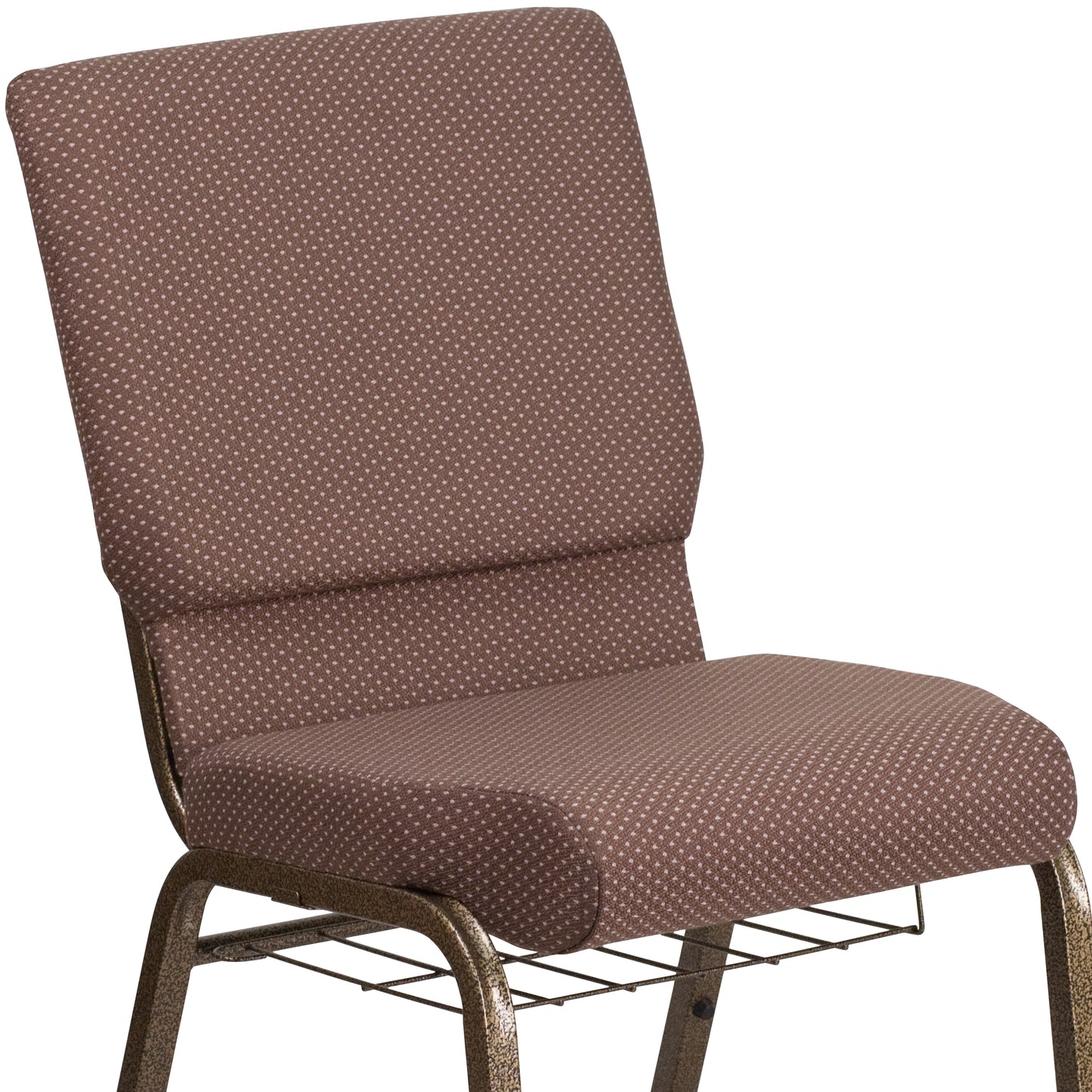 HERCULES Series 18.5''W Church Chair in Brown Dot Fabric with Book Rack - Gold Vein Frame Brown Dot Fabric/Gold Vein Frame