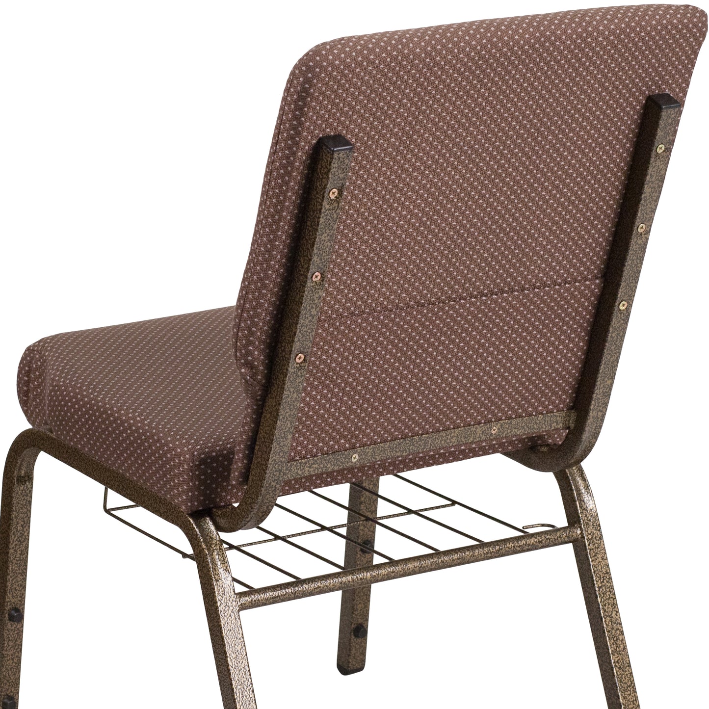 HERCULES Series 18.5''W Church Chair in Brown Dot Fabric with Book Rack - Gold Vein Frame Brown Dot Fabric/Gold Vein Frame