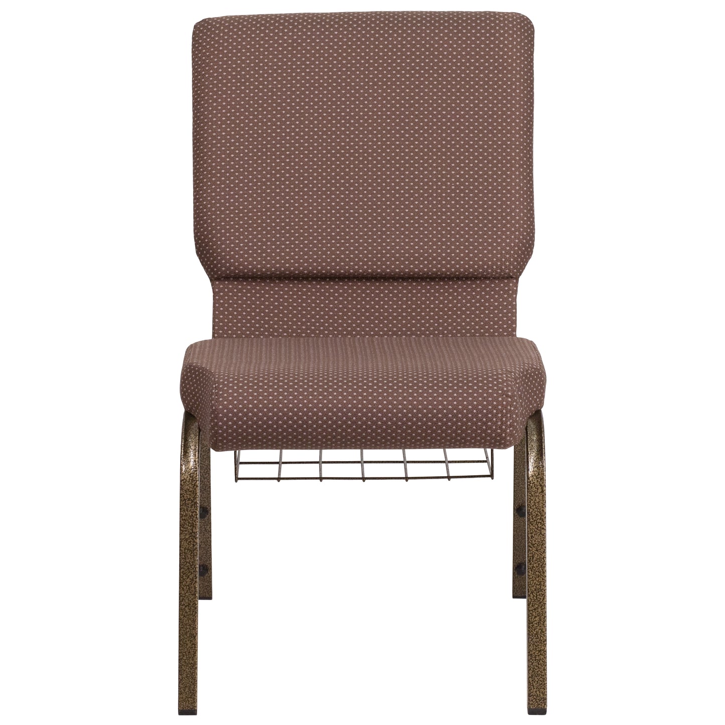 HERCULES Series 18.5''W Church Chair in Brown Dot Fabric with Book Rack - Gold Vein Frame Brown Dot Fabric/Gold Vein Frame