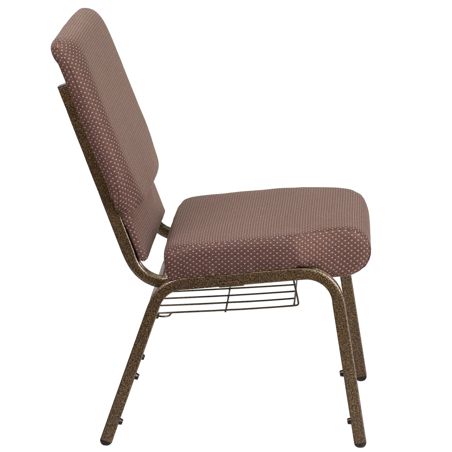 HERCULES Series 18.5''W Church Chair in Brown Dot Fabric with Book Rack - Gold Vein Frame Brown Dot Fabric/Gold Vein Frame