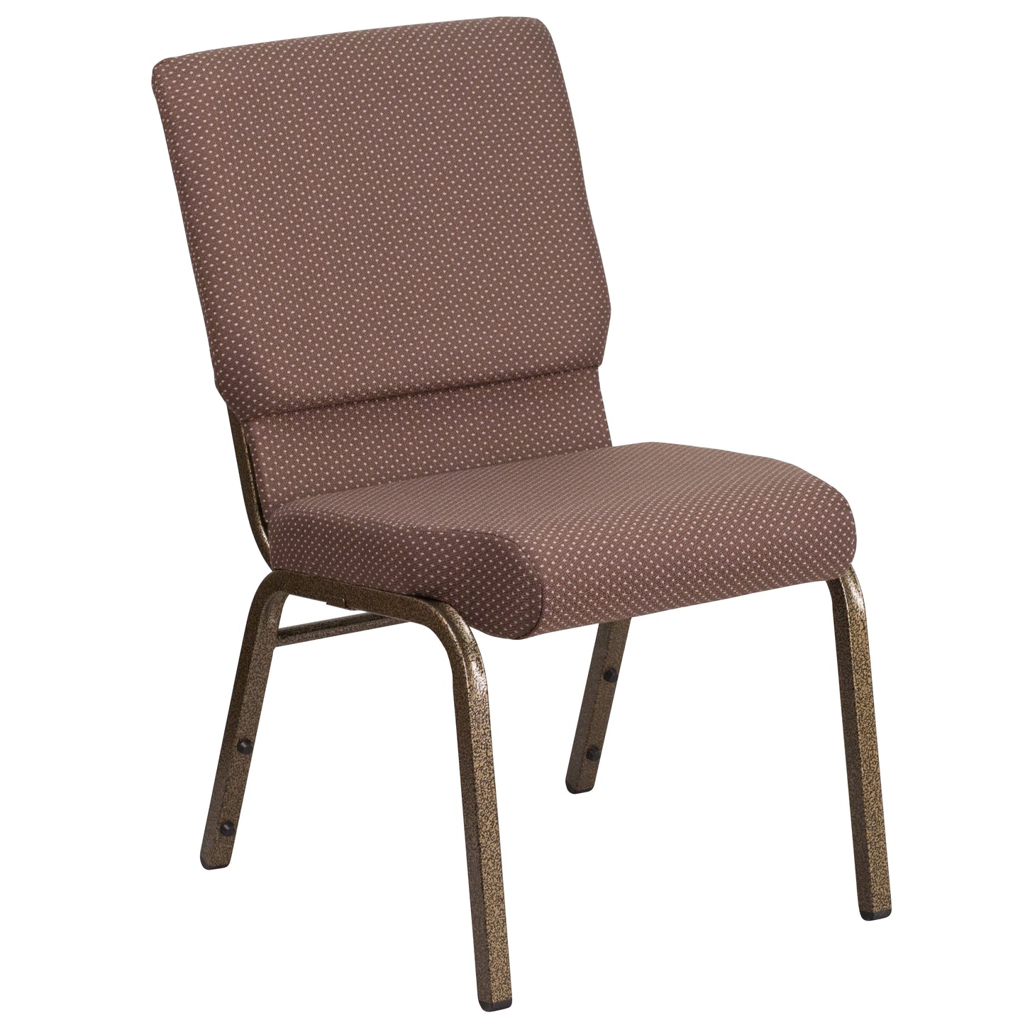 HERCULES Series 18.5''W Stacking Church Chair in Brown Dot Fabric - Gold Vein Frame Brown Dot Fabric/Gold Vein Frame
