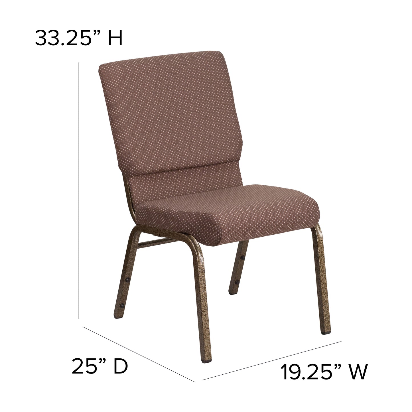 HERCULES Series 18.5''W Stacking Church Chair in Brown Dot Fabric - Gold Vein Frame Brown Dot Fabric/Gold Vein Frame