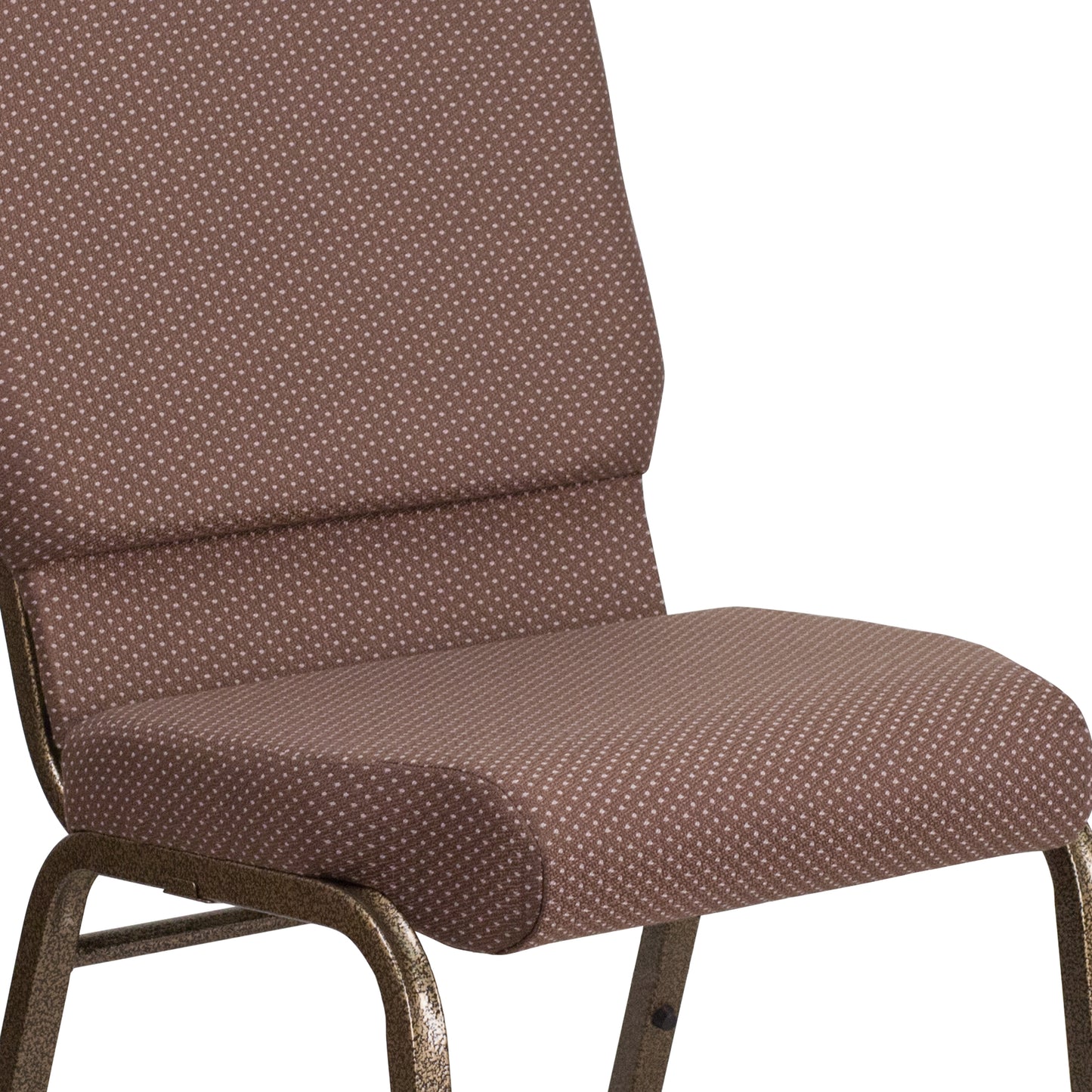 HERCULES Series 18.5''W Stacking Church Chair in Brown Dot Fabric - Gold Vein Frame Brown Dot Fabric/Gold Vein Frame