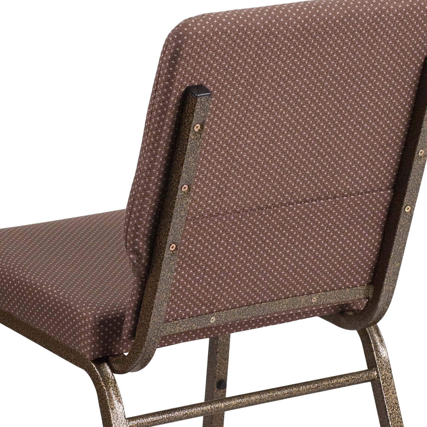 HERCULES Series 18.5''W Stacking Church Chair in Brown Dot Fabric - Gold Vein Frame Brown Dot Fabric/Gold Vein Frame