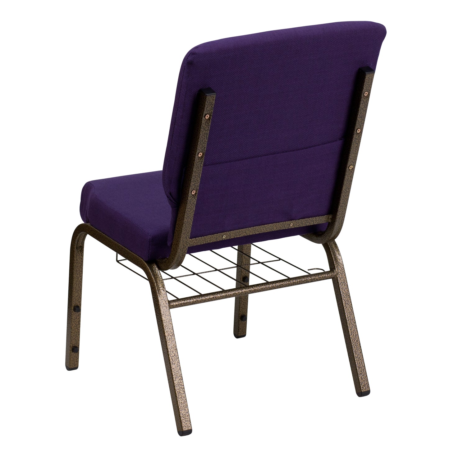 HERCULES Series 18.5''W Church Chair in Royal Purple Fabric with Cup Book Rack - Gold Vein Frame Royal Purple Fabric/Gold Vein Frame