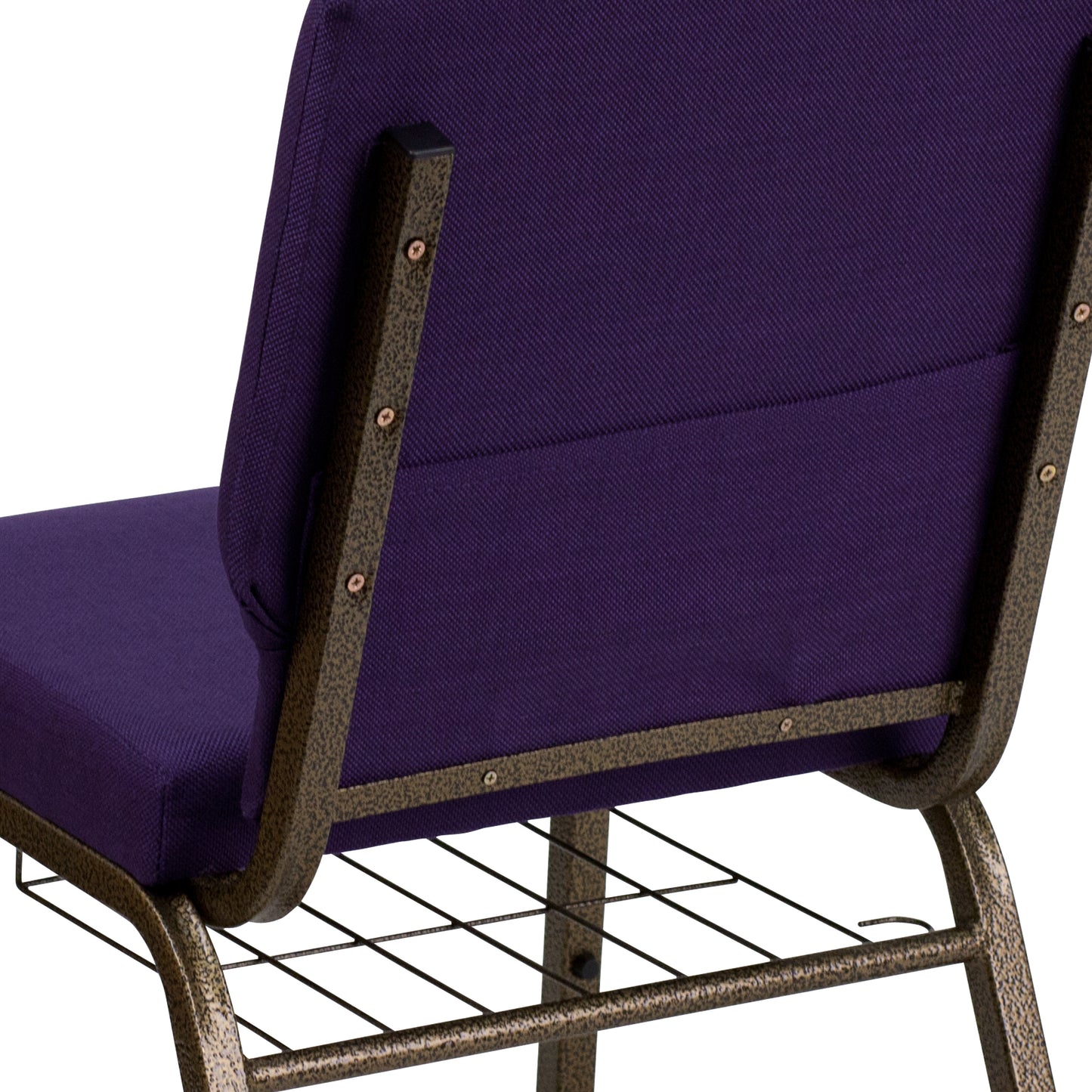 HERCULES Series 18.5''W Church Chair in Royal Purple Fabric with Cup Book Rack - Gold Vein Frame Royal Purple Fabric/Gold Vein Frame